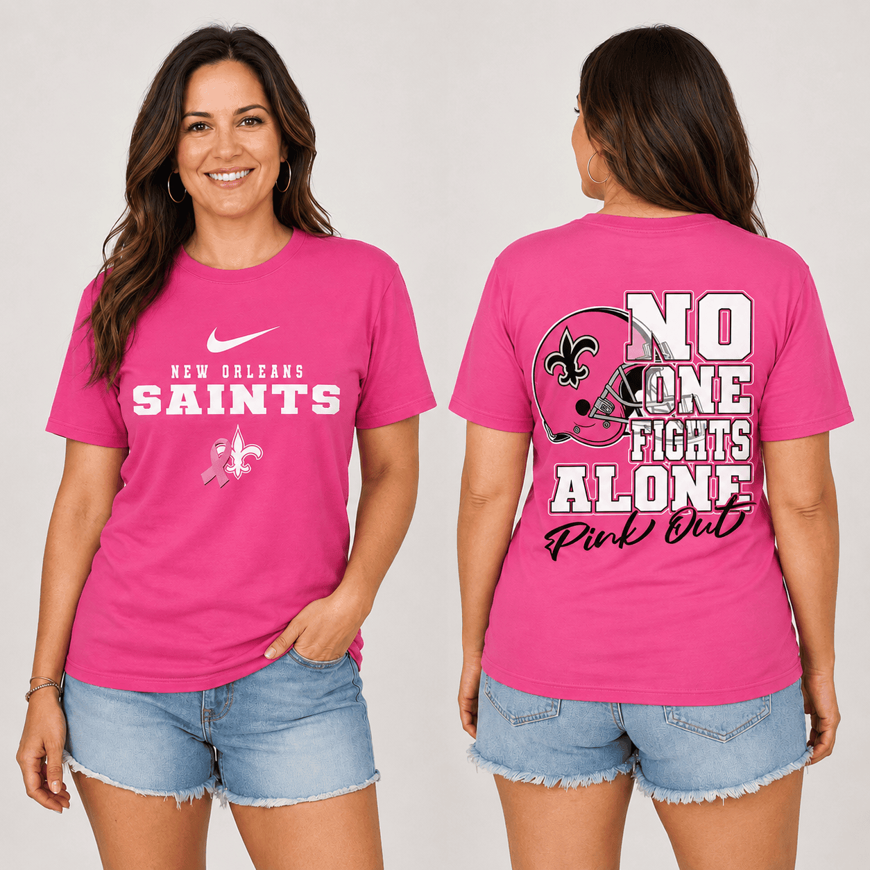 New Orleans Saints | Premium NFL No One Fight Alone Pink Out T-Shirt TD