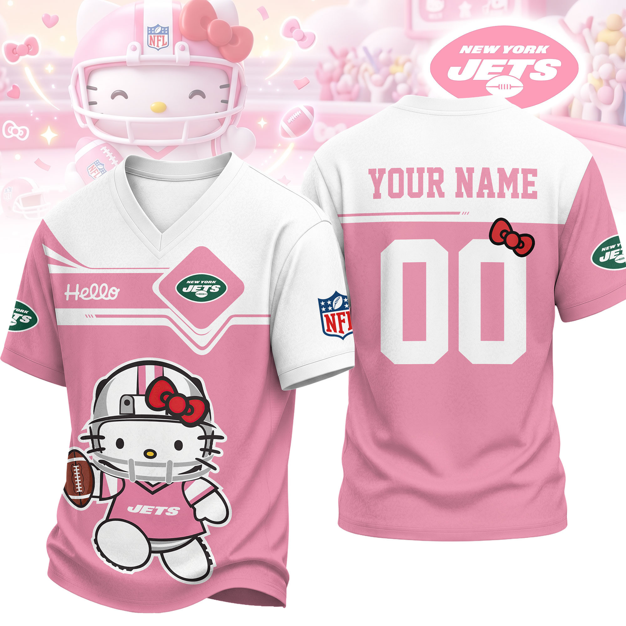 New York Jets | Premium NFL Touchdown Kitty V-Neck Jersey NTH1