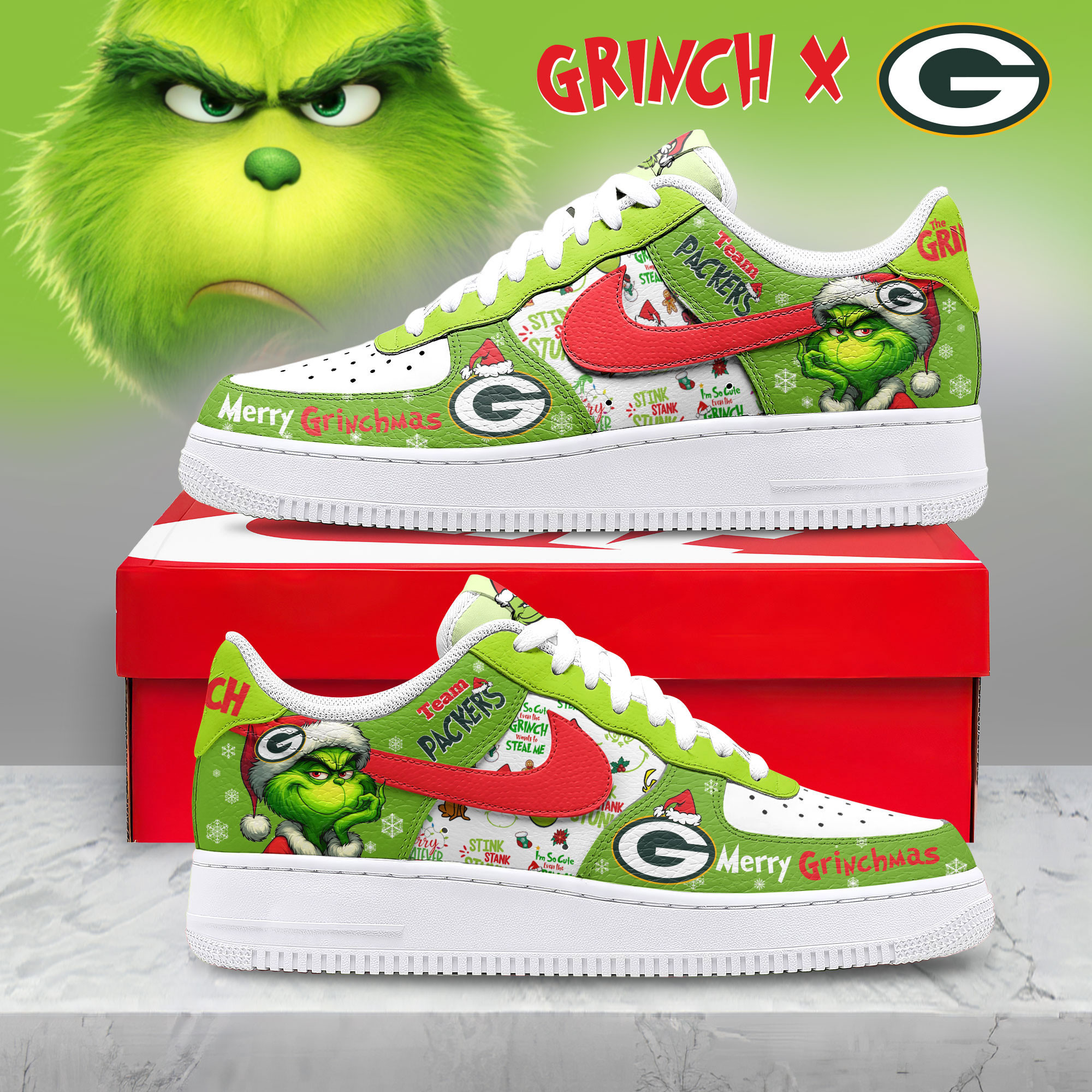 Green Bay Packers | Premium NFL Grinch AF1 Limited Edition TD