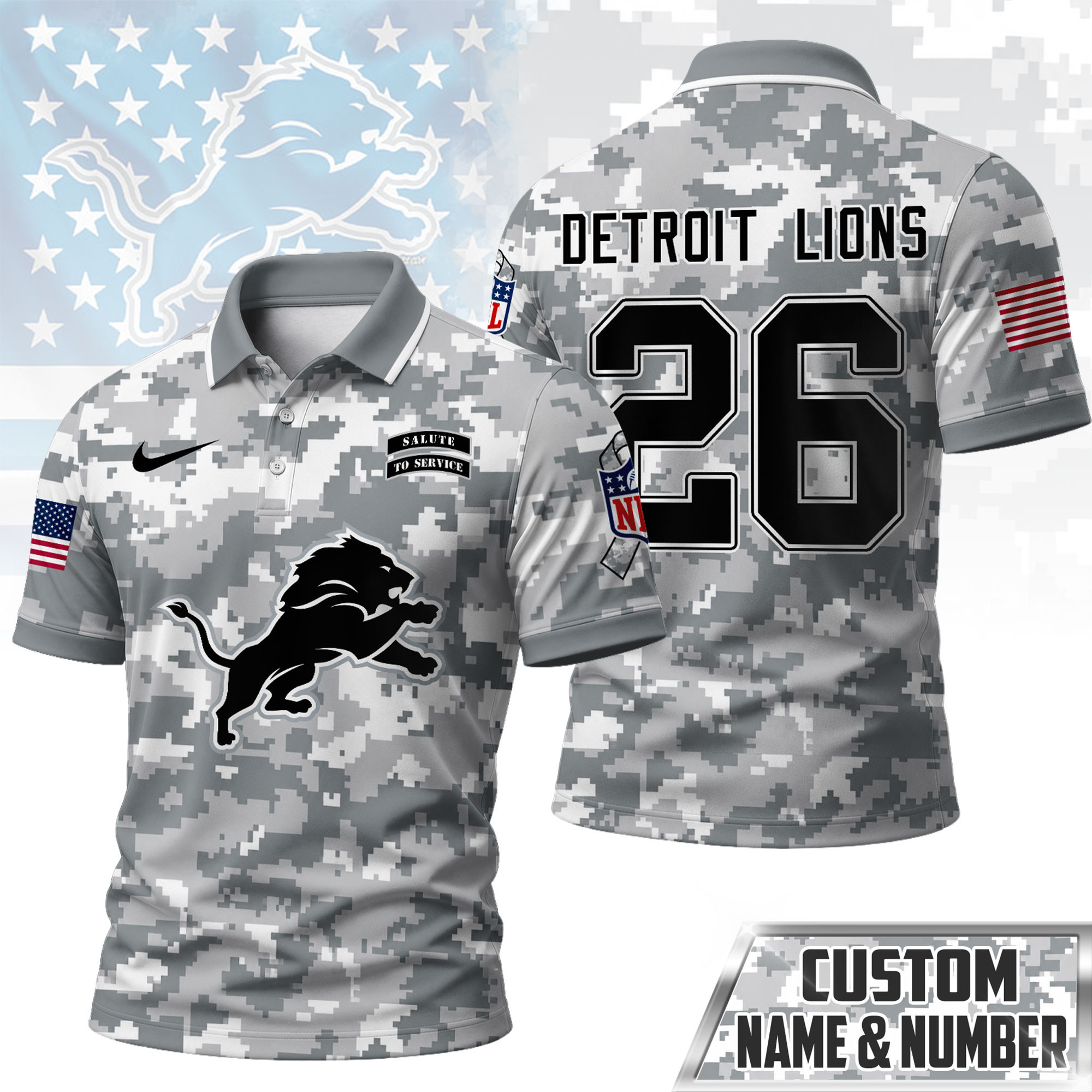 Detroit Lions | Premium NFL Salute To Service Camo Polo Shirt NY