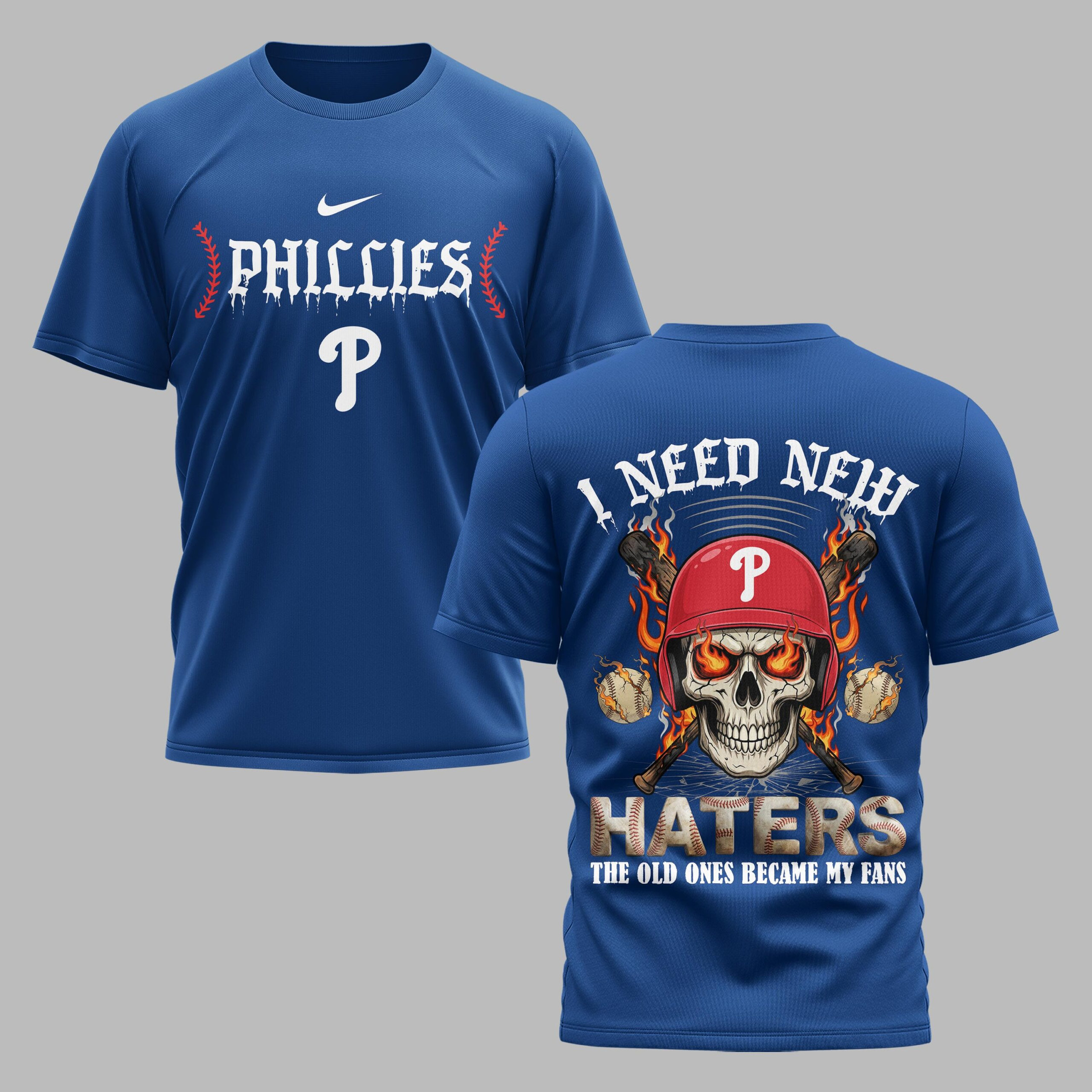 Philadelphia Phillies X Fire Skull Baseball Premium T Shirt