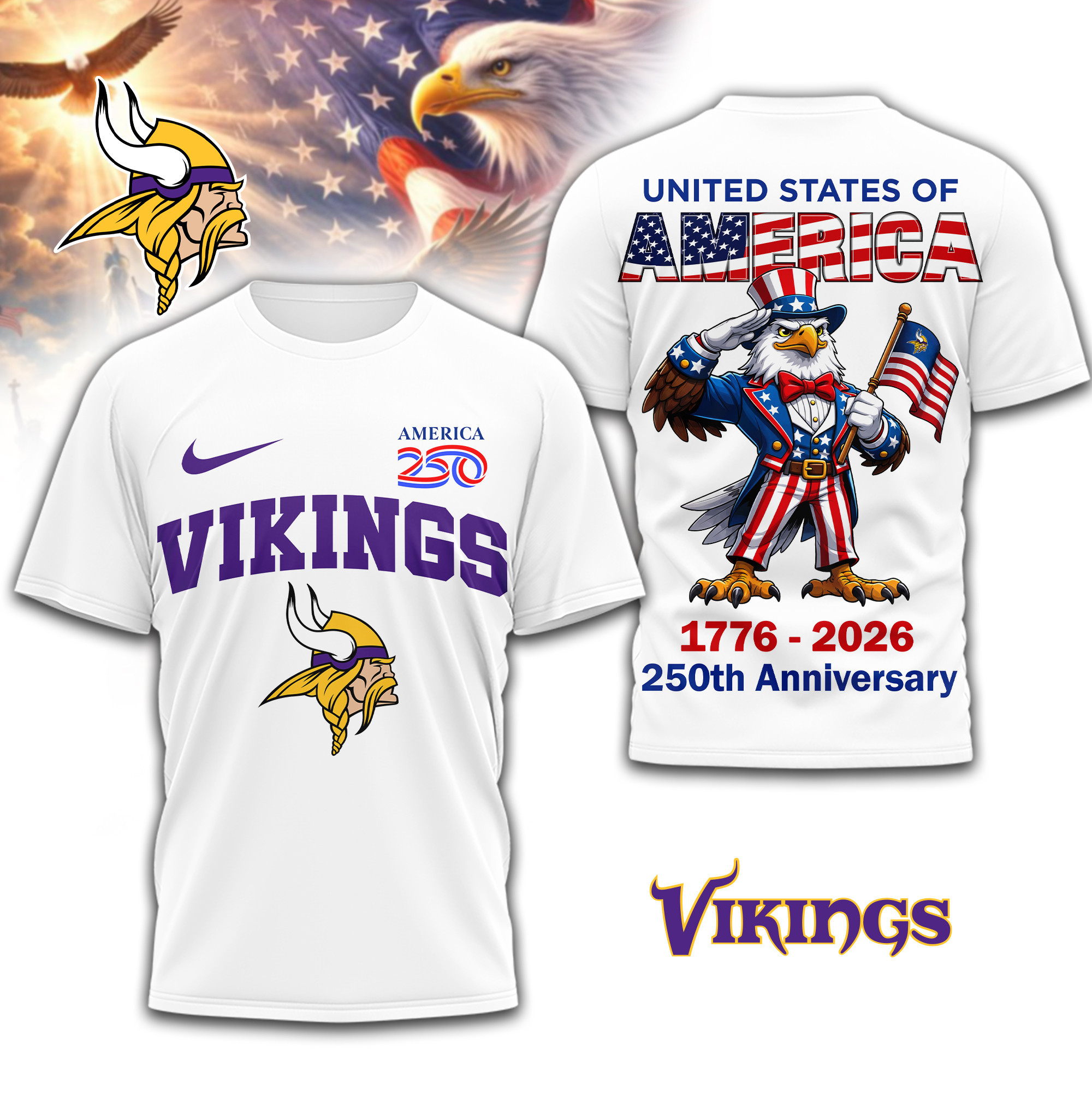 Minnesota Vikings | Premium NFL American 250 3D Shirt TD