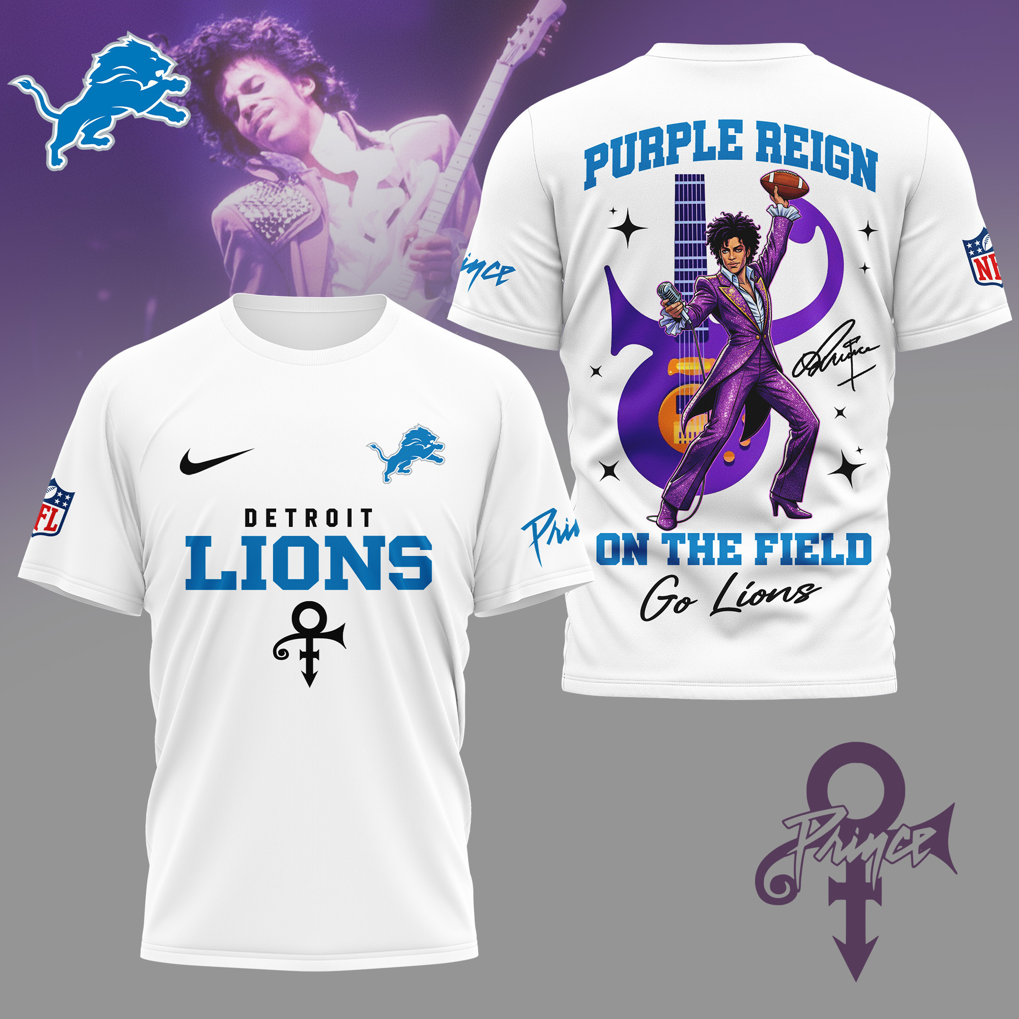 Detroit Lions | Premium NFL Prince Purple Reign Football 3D Shirt NY
