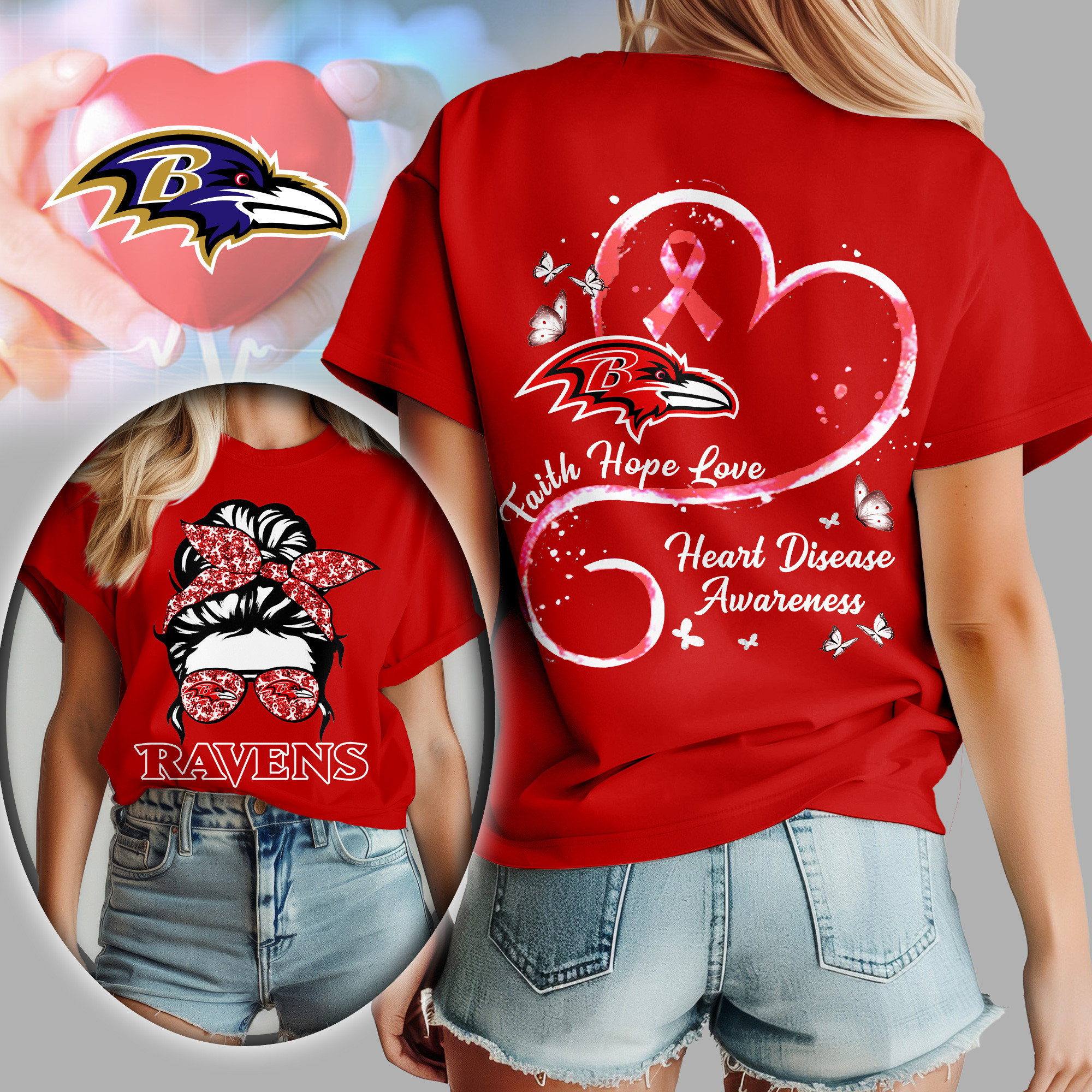 Baltimore Ravens | Premium NFL Heart Disease Awareness Women's Shirt TD