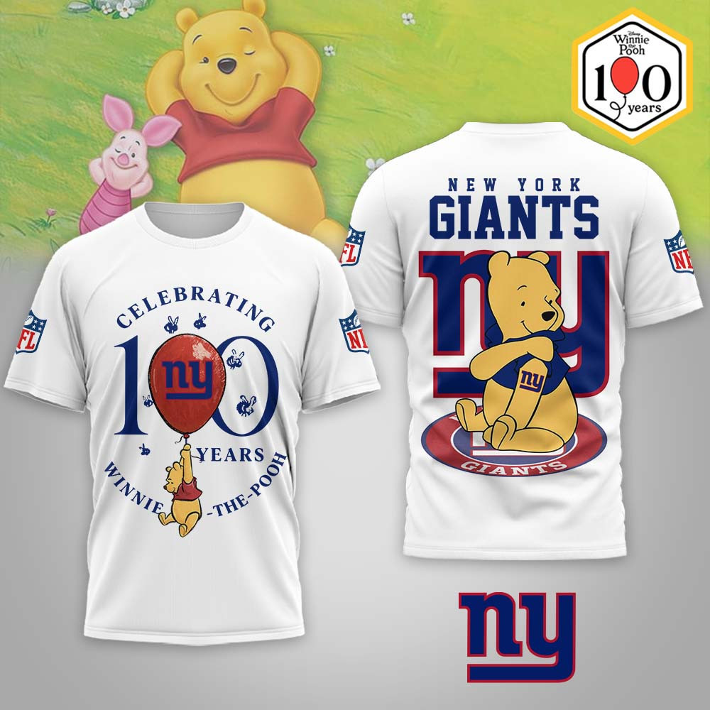 New York Giants | Premium NFL Winnie The Pooh 100th Anniversary 3D Shirt MM
