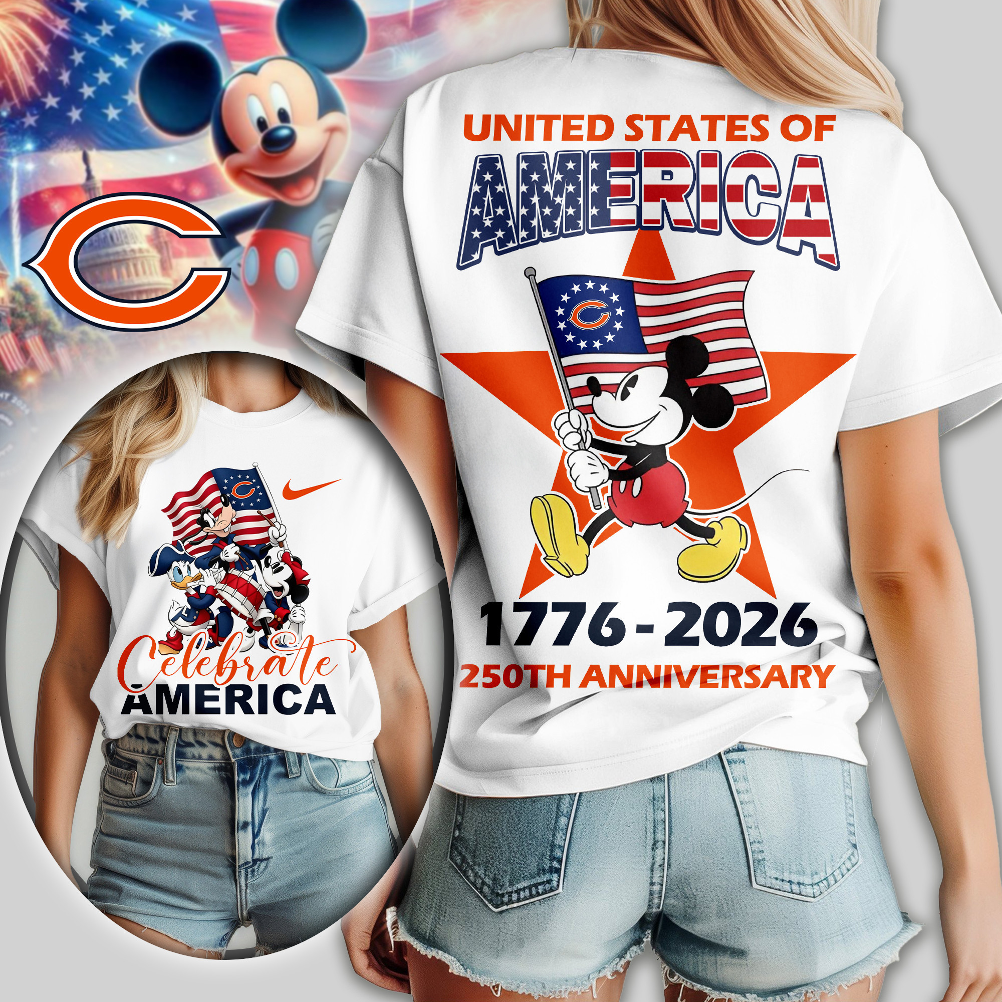 Chicago Bears | Premium NFL Mickey Celebrate America Women Shirt TD