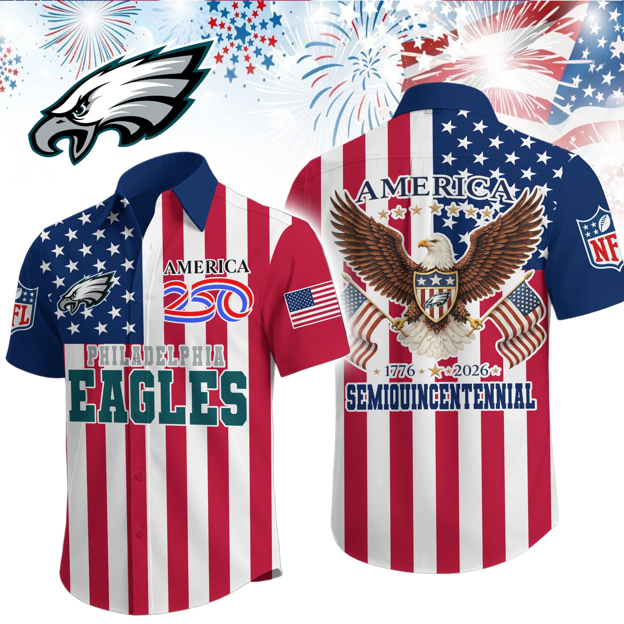 Philadelphia Eagles | Premium NFL Liberty Eagle Patriotic Short-Sleeved Shirt TD