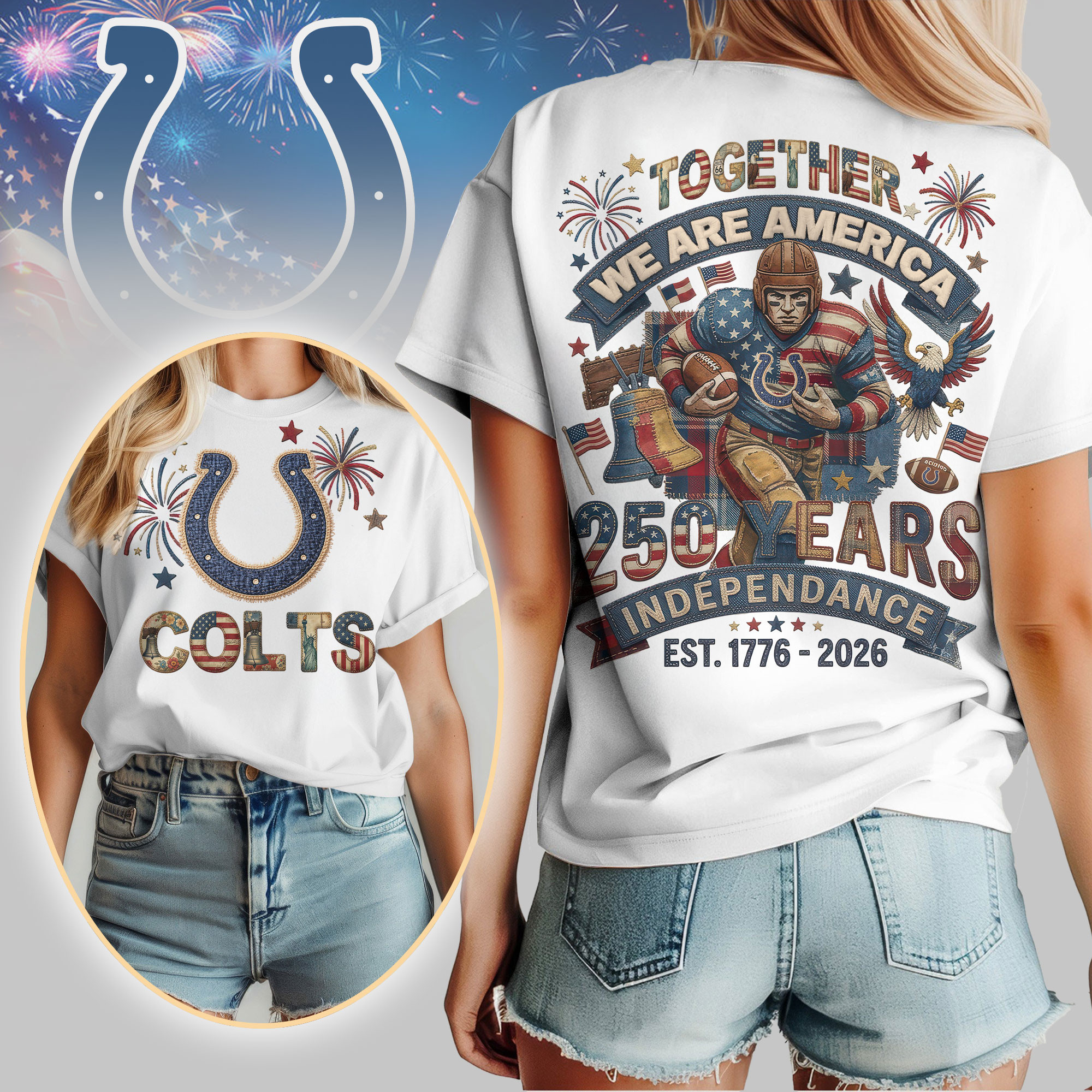 Indianapolis Colts | Premium NFL 250th Anniversary Of America Patchwork Women Shirt HY