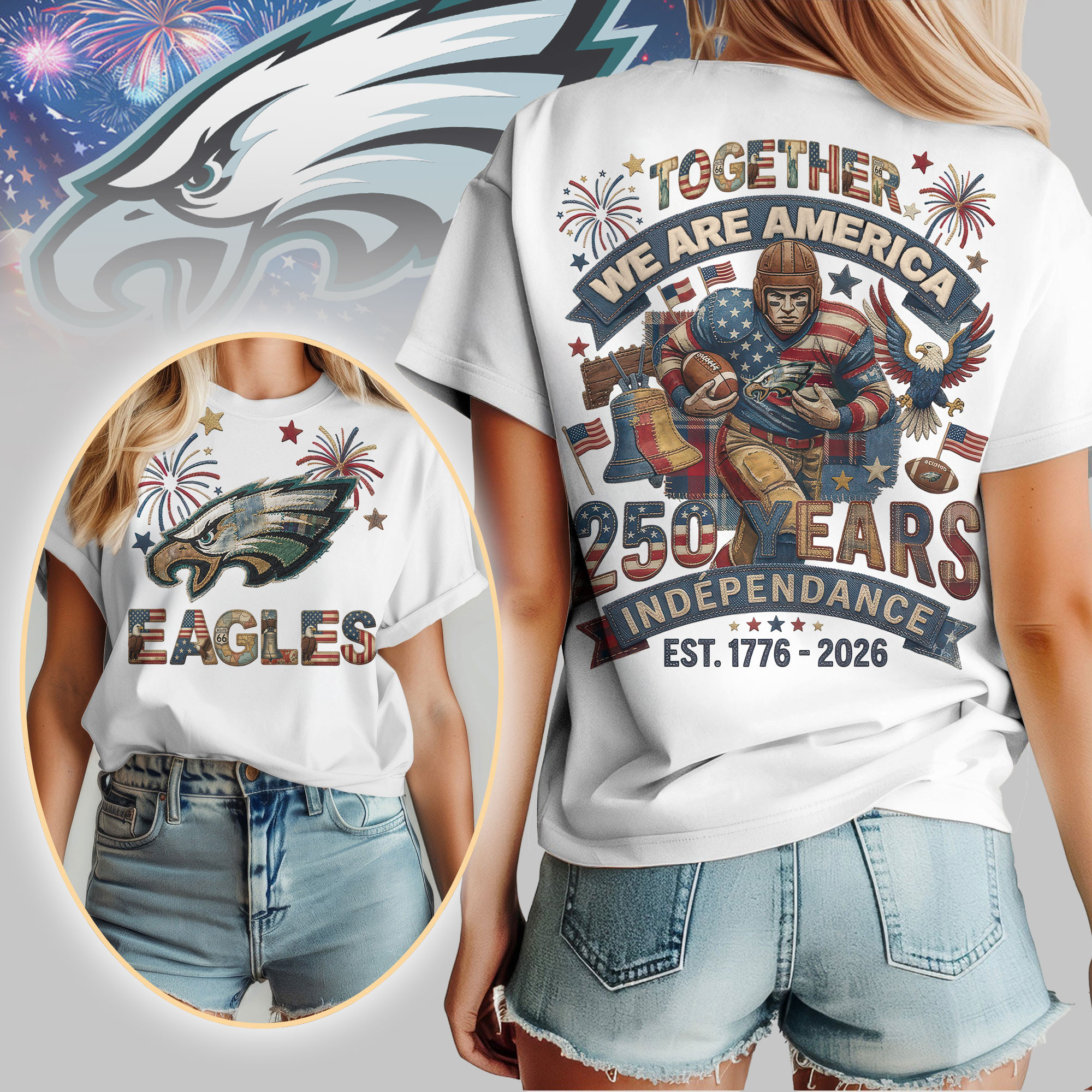 Philadelphia Eagles | Premium NFL 250th Anniversary Of America Patchwork Women Shirt HY