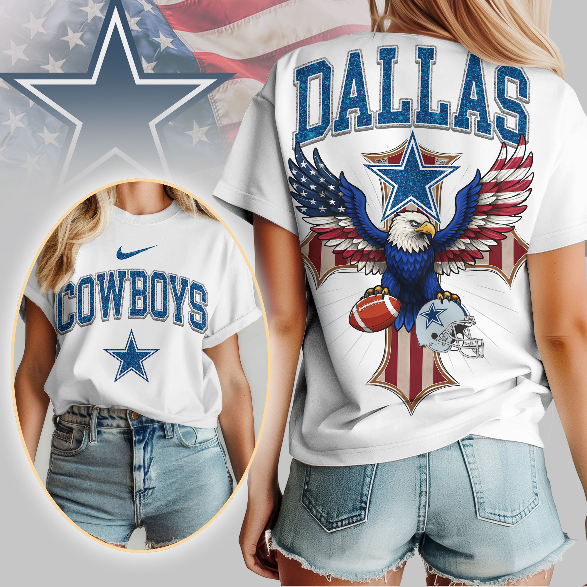 Dallas Cowboys | Premium NFL Freedom Eagle Women Shirt TD