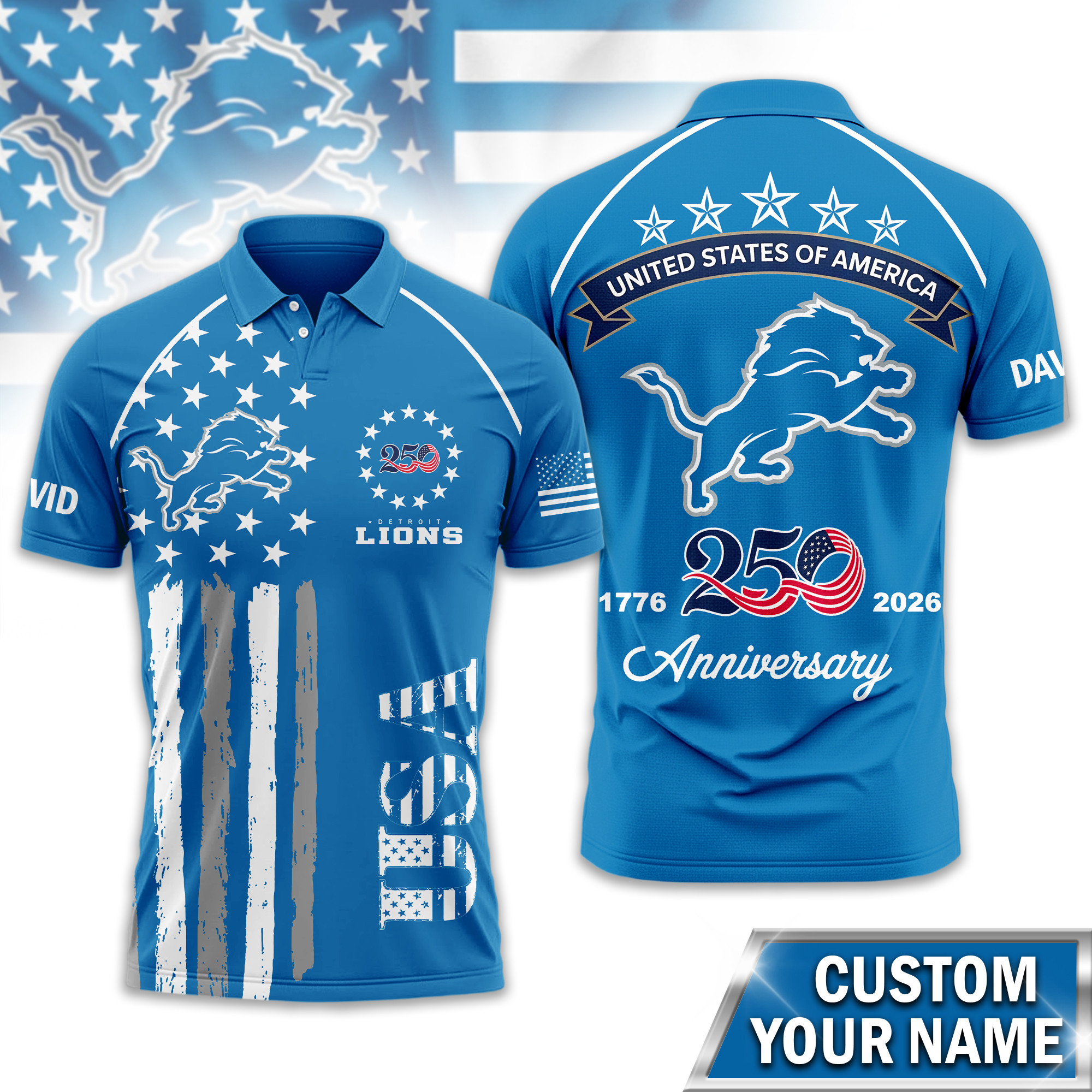 Detroit Lions | Premium NFL American Semiquincentennial Polo Shirt TD
