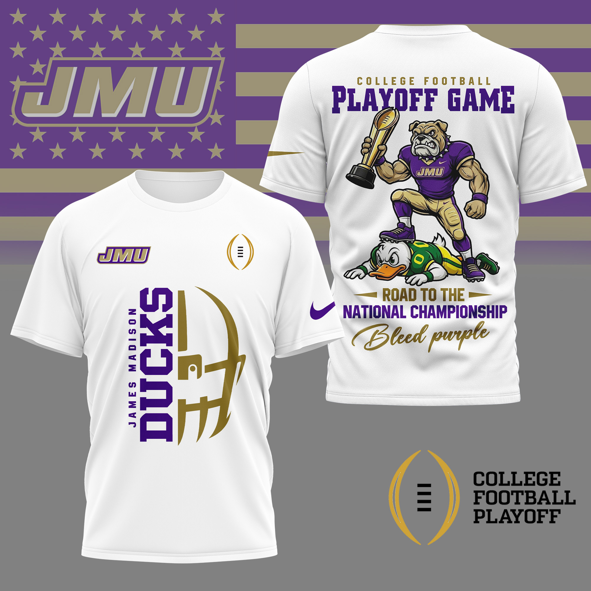 James Madison Dukes | Premium NCAA College Football Playoff Game 3D Shirt PBRN7BL