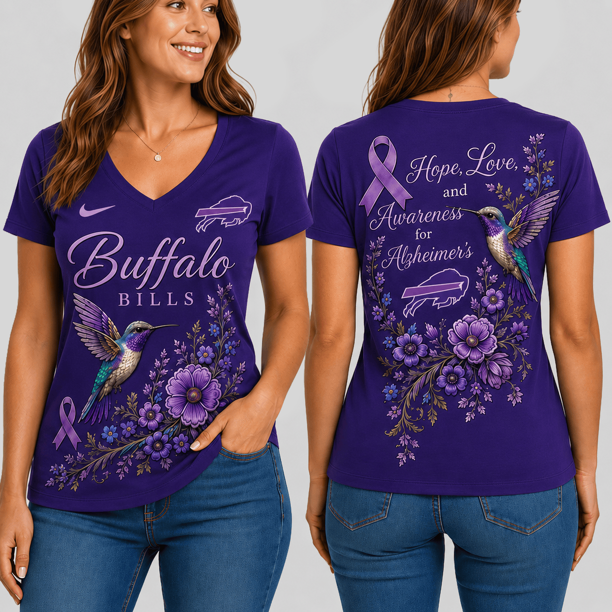 Buffalo Bills | Premium NFL Alzheimer’s Awareness Month V-neck Shirt