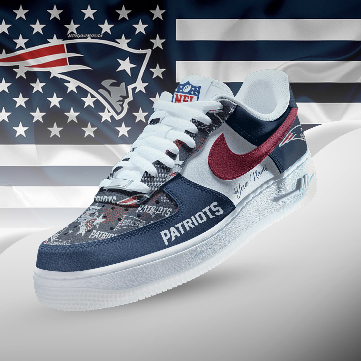 New England Patriots | Premium NFL Personalized Team Icon AF1 Shoes NTH1