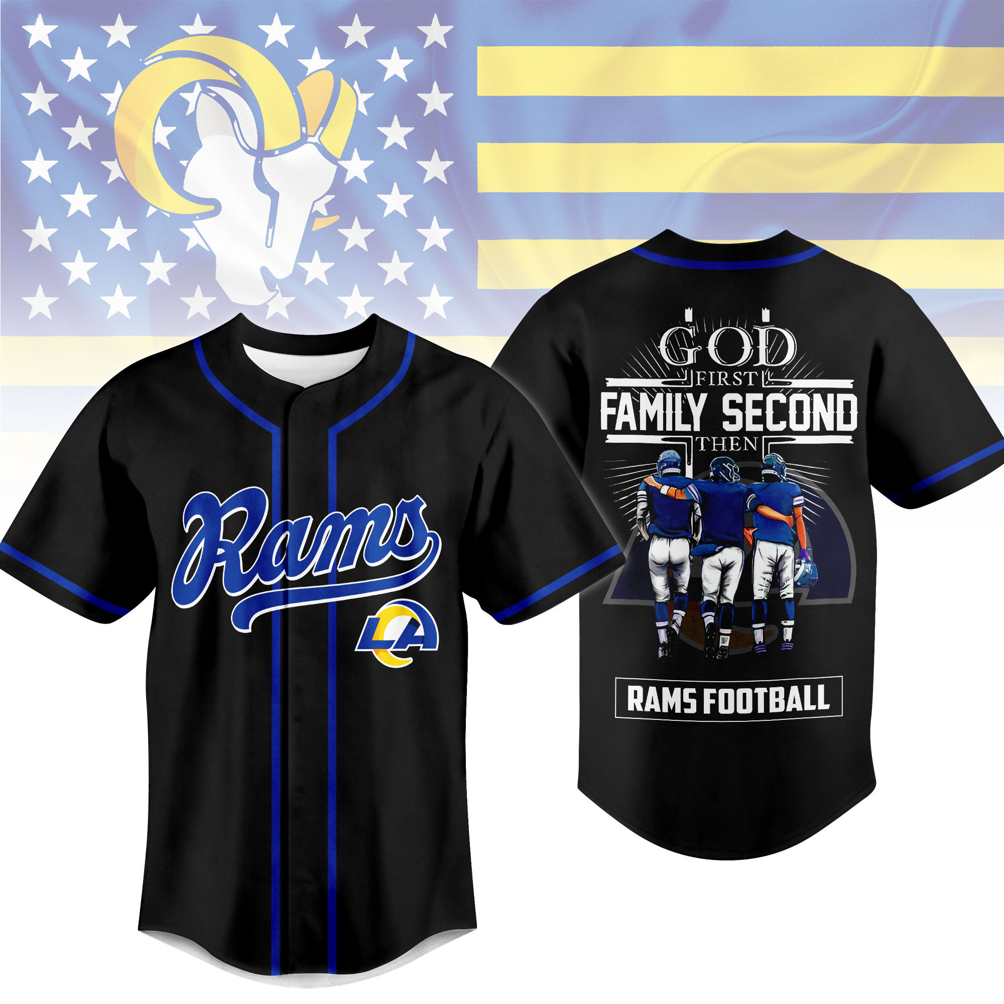 Los Angeles Rams | Premium NFL God First, Family Second – Faith & Brotherhood Football Jersey NTH1