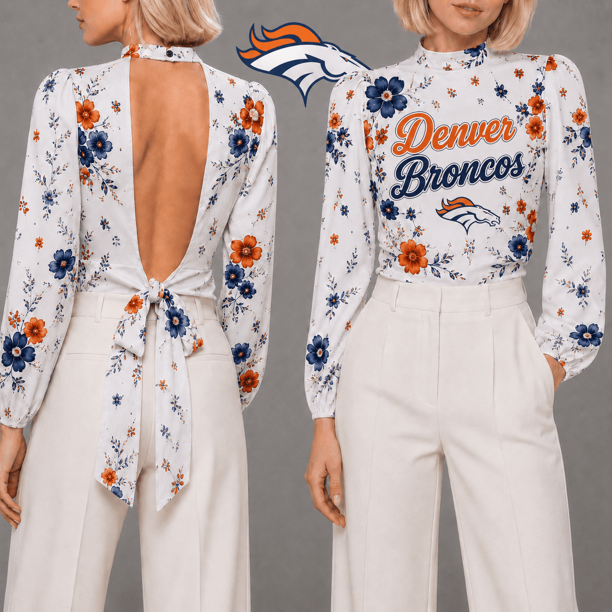 Denver Broncos | Premium NFL Floral Backless Long Sleeve Shirt NY