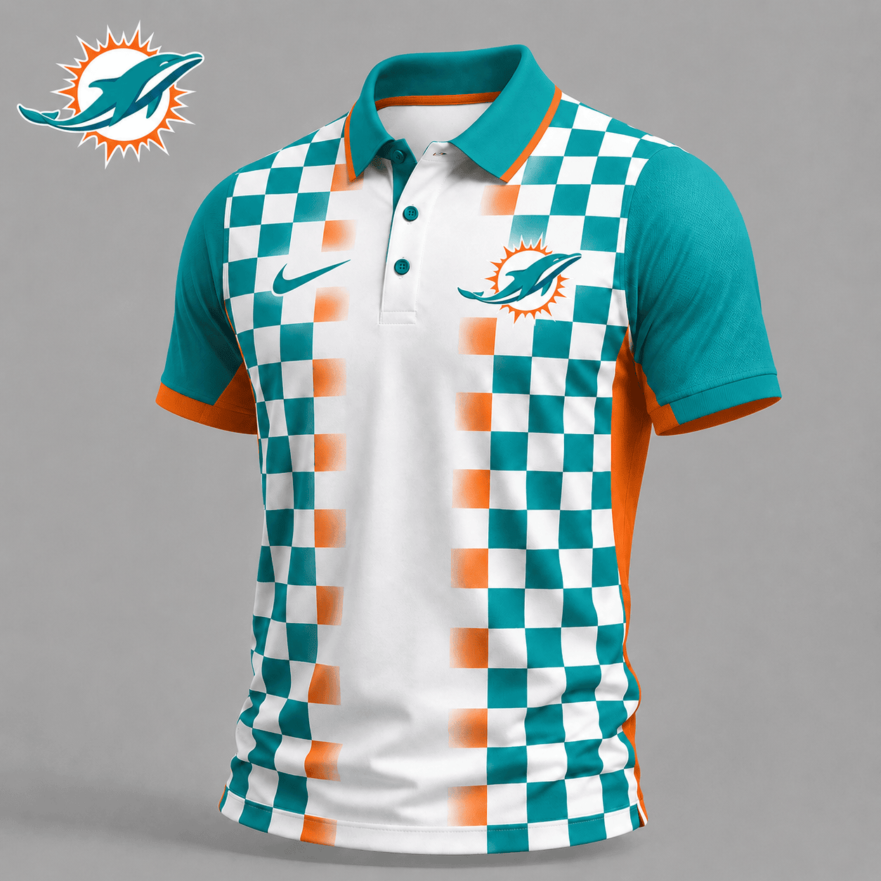 Miami Dolphins | Premium NFL Checkered Fade Polo Shirt NY