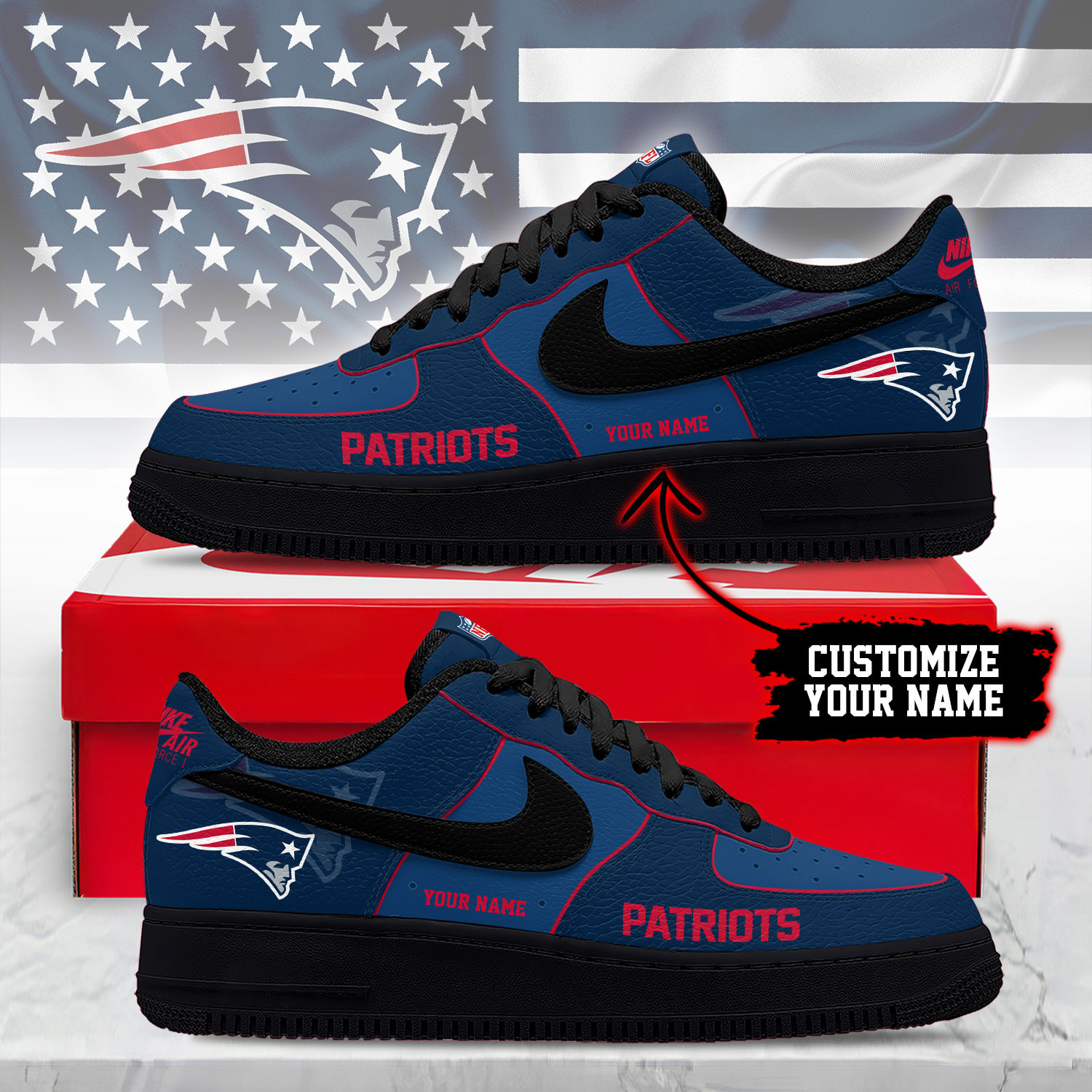 New England Patriots | Premium NFL Custom AF1 Shoes NY