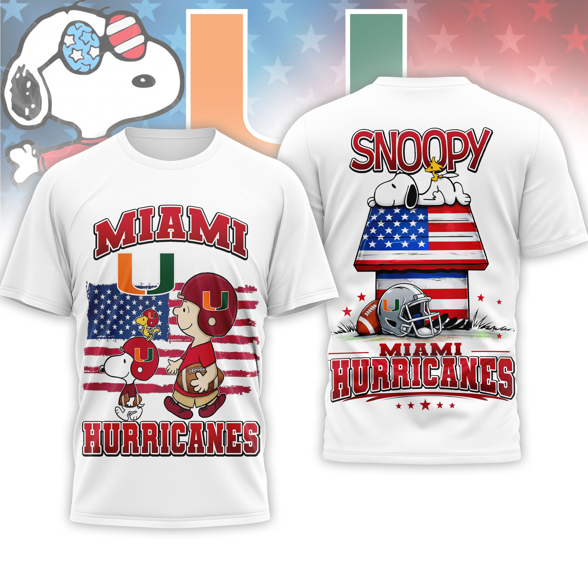 Miami Hurricanes | Premium NCAA America 250 with Snoopy 3D Shirt NTH1