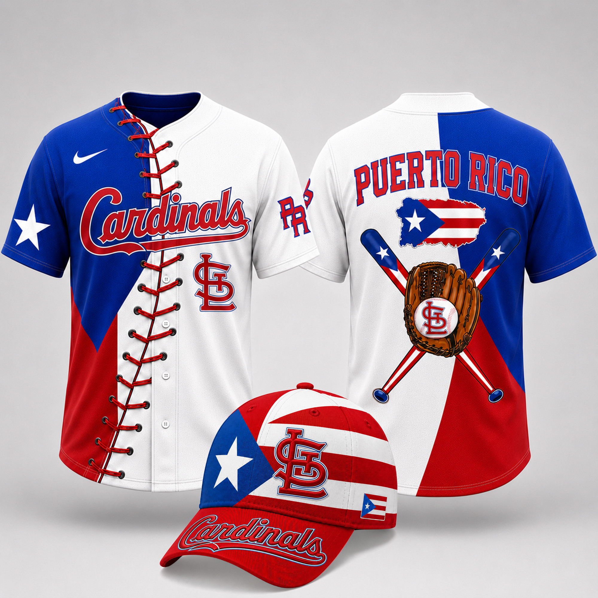 St. Louis Cardinals | Premium MLB Puerto Rico Island Pride Baseball Jersey And Cap Set