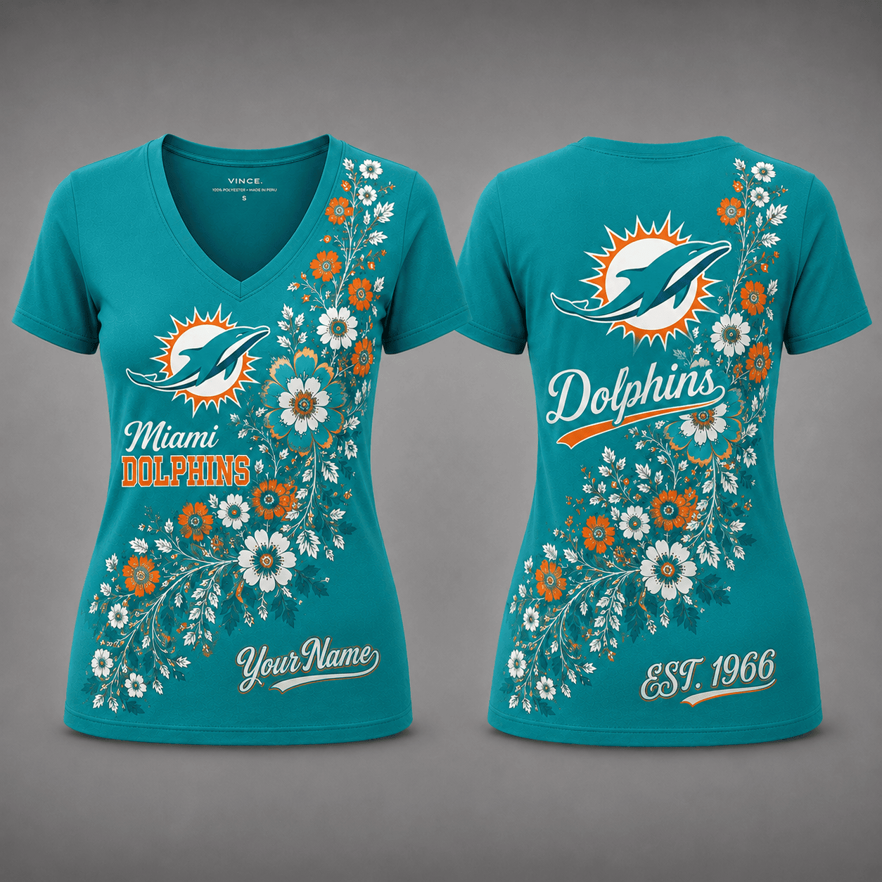 Miami Dolphins| Premium NFL Personalized Floral Pride Women’s V-Neck Jersey NY
