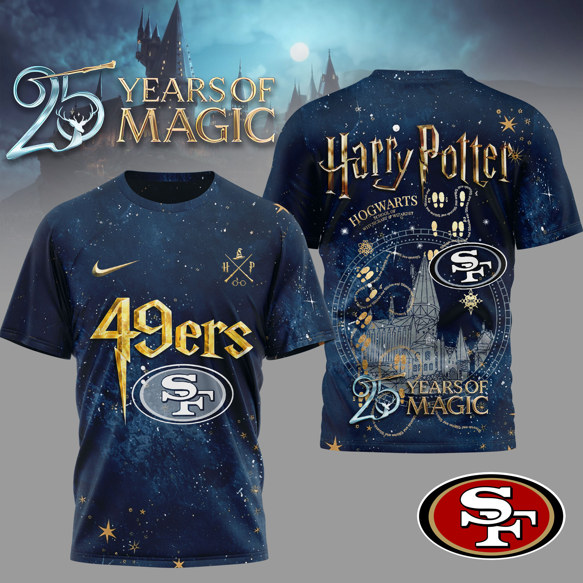 San Francisco 49ers | Premium NFL Harry Potter 25 Years Of Magic 3D Shirt TD