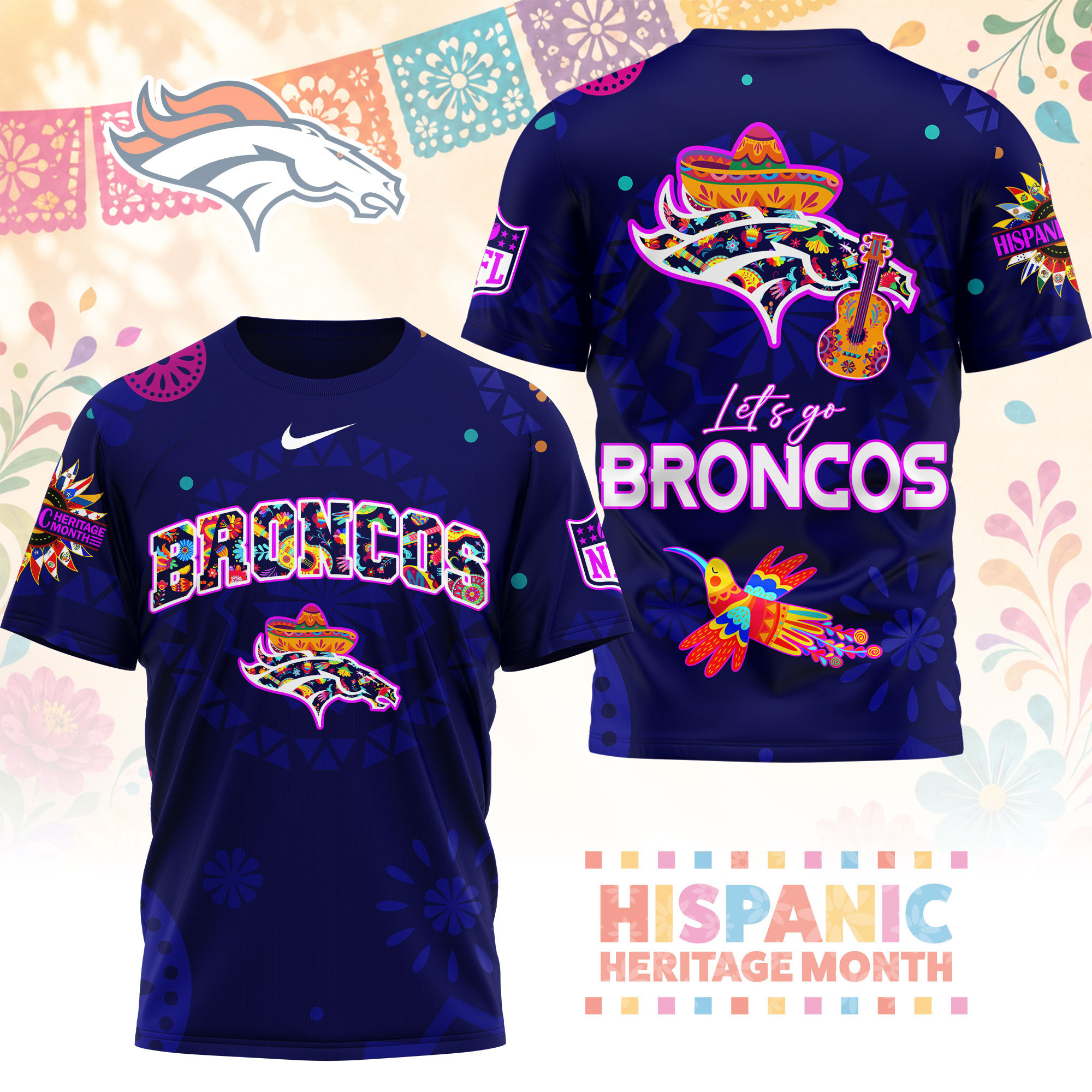 Denver Broncos | Premium NFL Hispanic Heritage Fiesta 3D Shirt NY