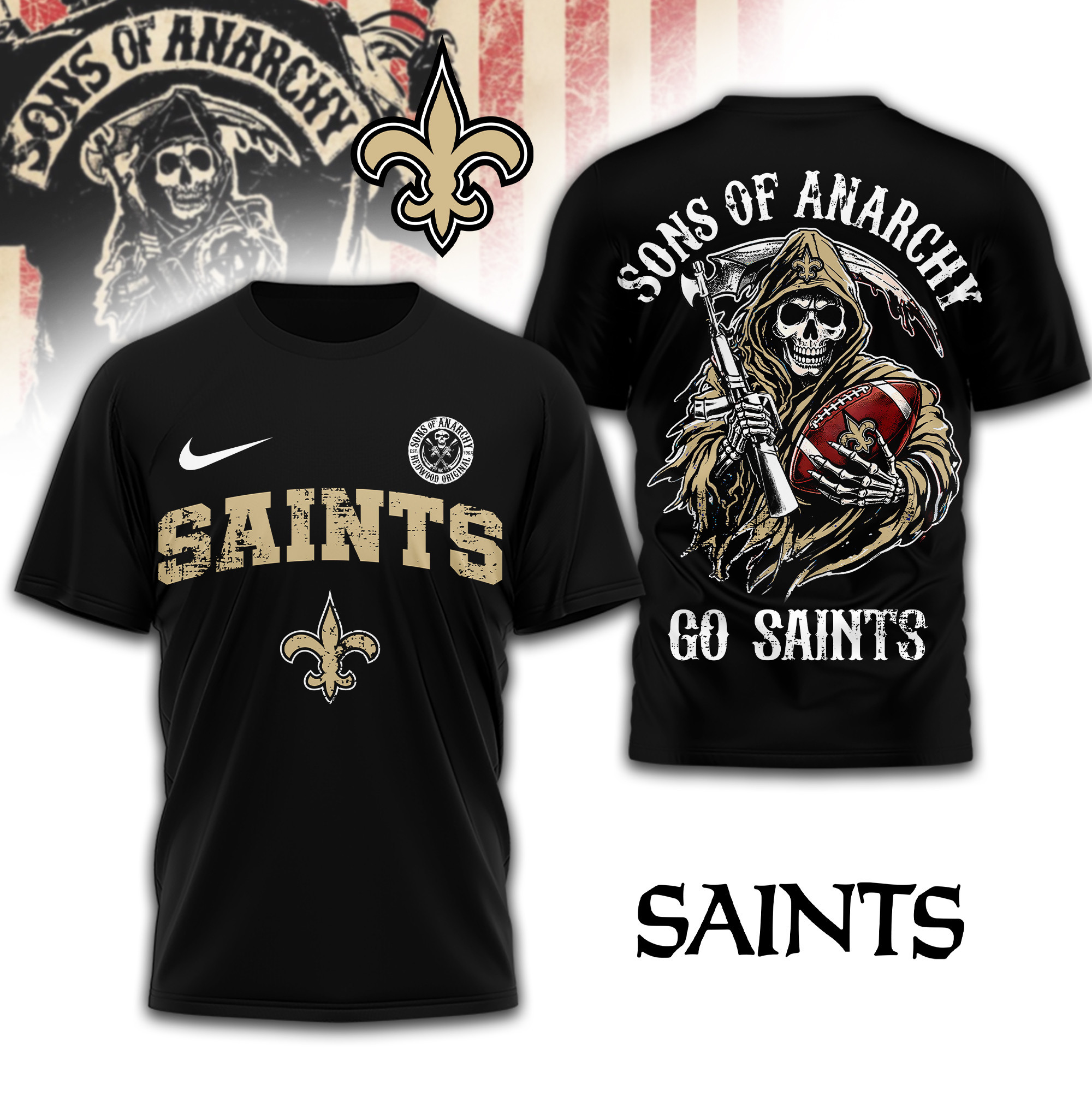 New Orleans Saints | Premium NFL Sons of Anarchy 3D Shirt TD