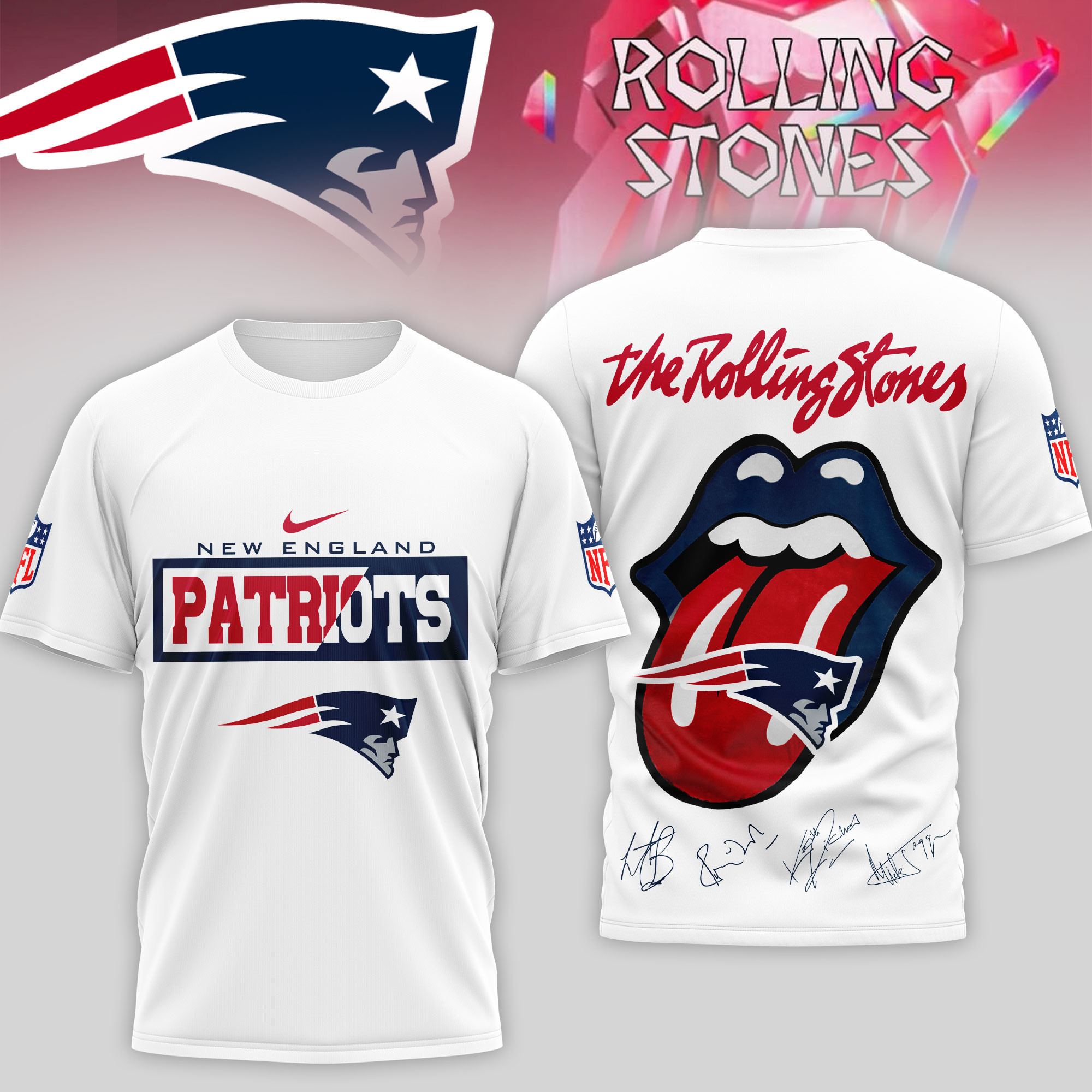 New England Patriots | Premium NFL The Rolling Stones 3D Shirt TD