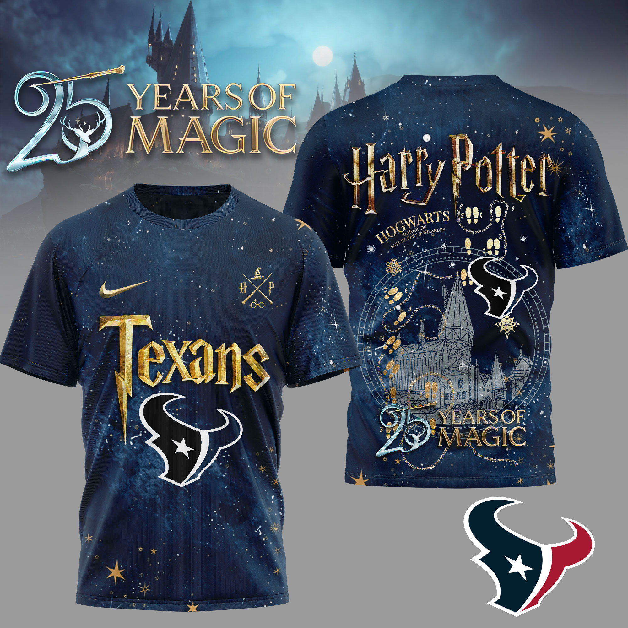Houston Texans | Premium NFL Harry Potter 25 Years Of Magic 3D Shirt TD