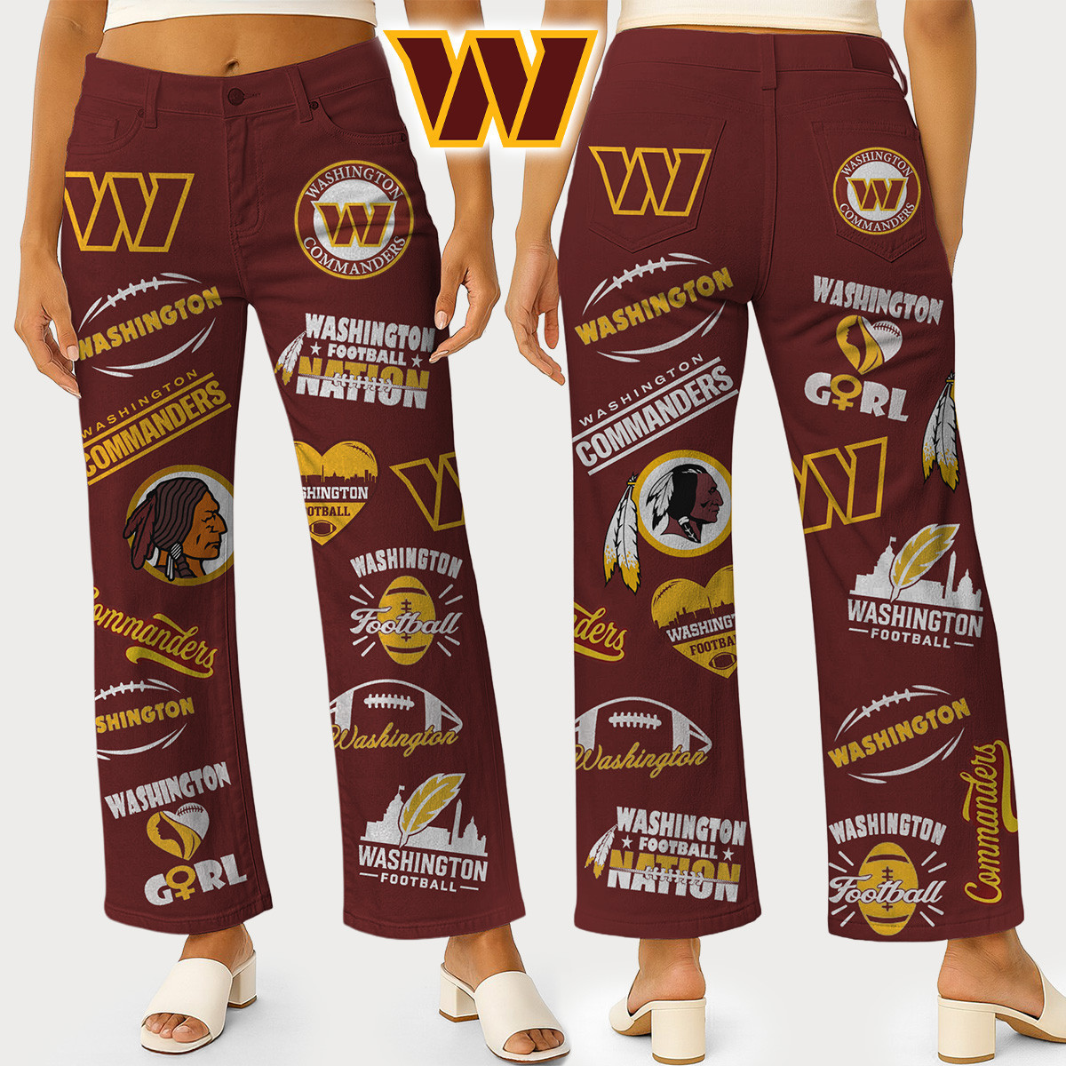 Washington Commanders | Premium NFL High Waisted Casual Wide Leg Pants HI