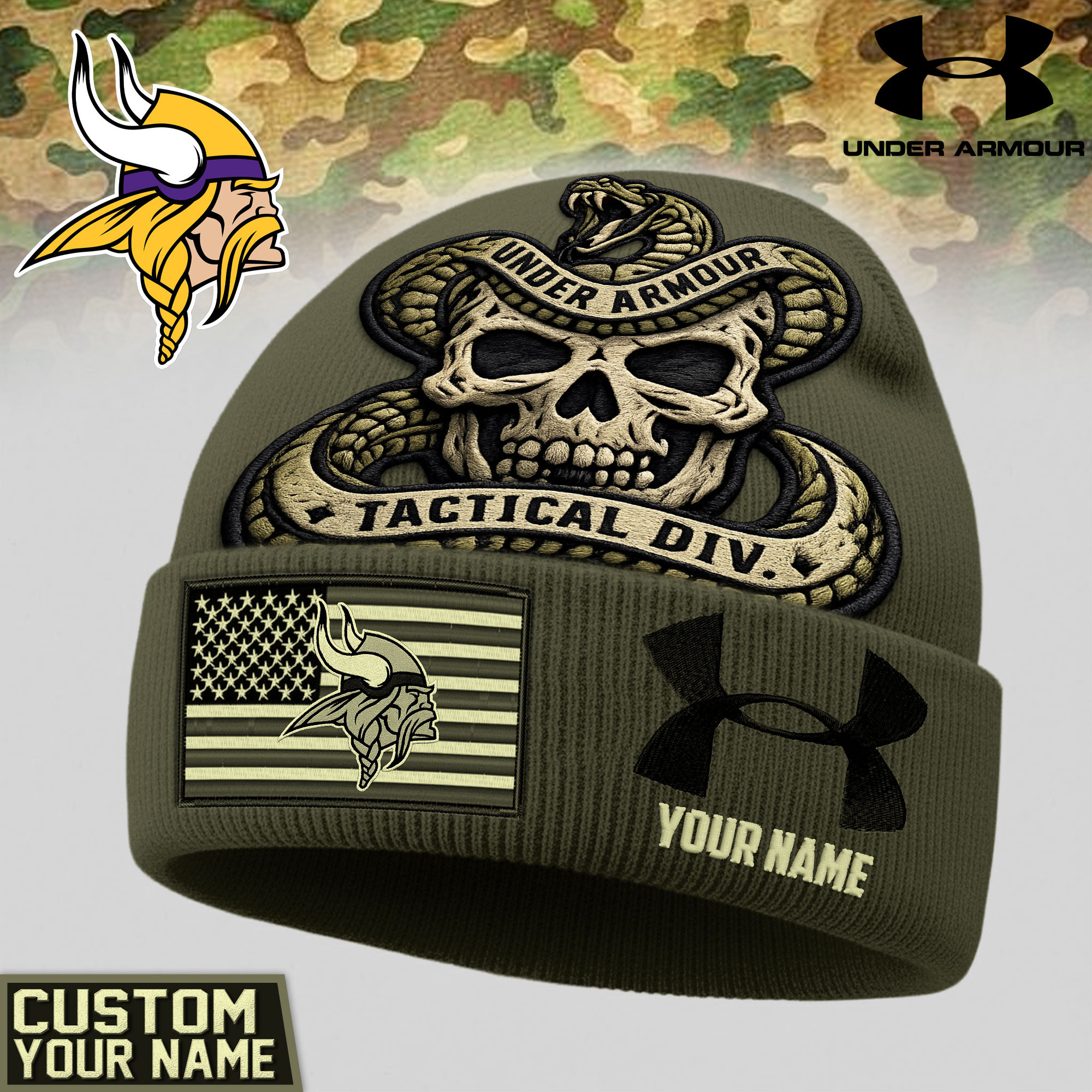 Minnesota Vikings | Premium NFL Tactical DIV Under Armour Beanie Hat TD