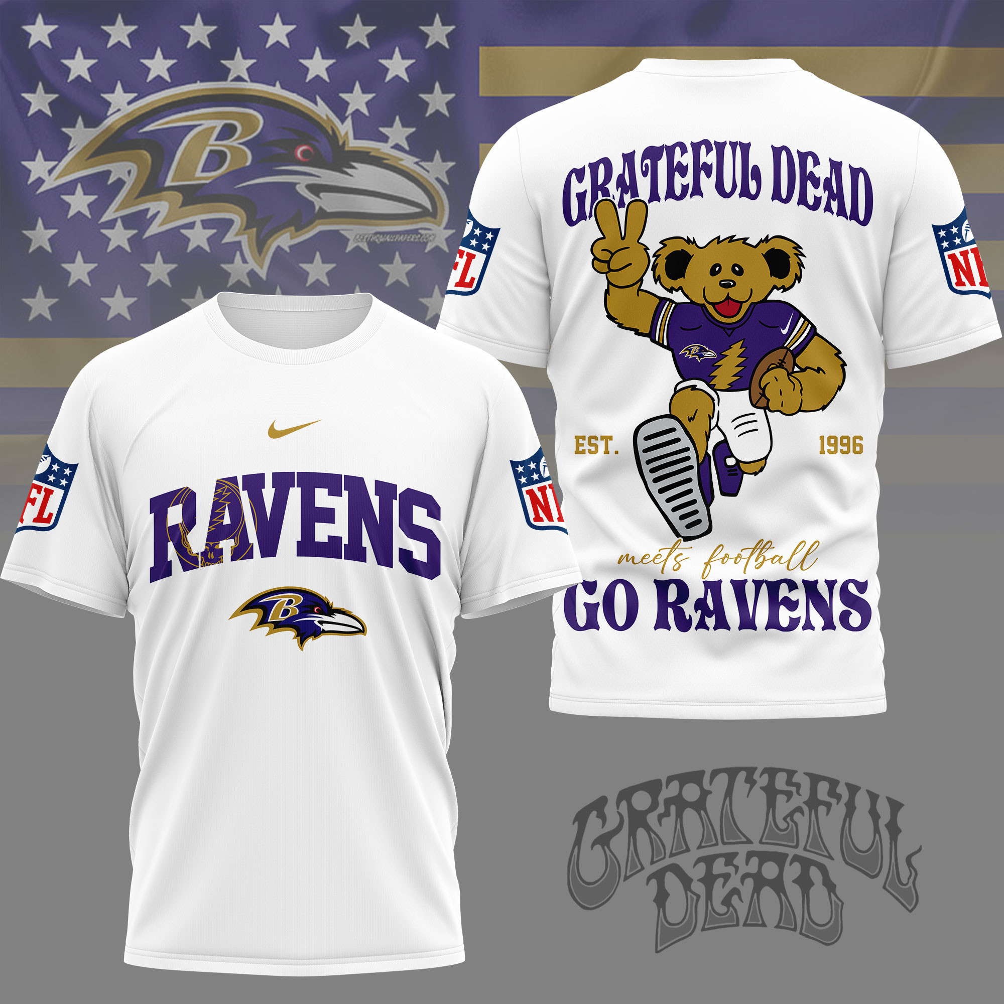 Baltimore Ravens | Premium NFL Retro Bear 3D Shirt NY
