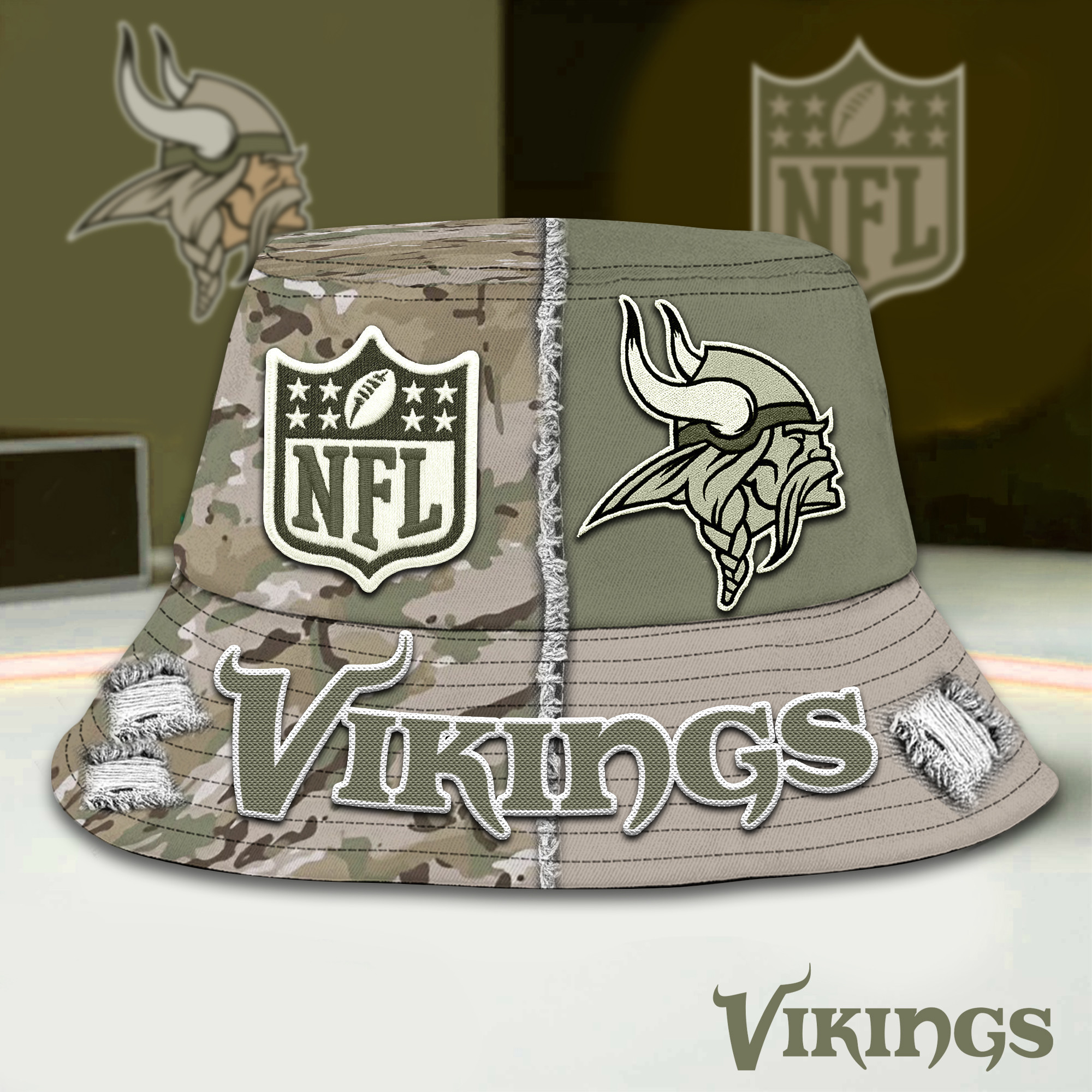 Minnesota Vikings | Premium NFL Army Bucket Hat TD