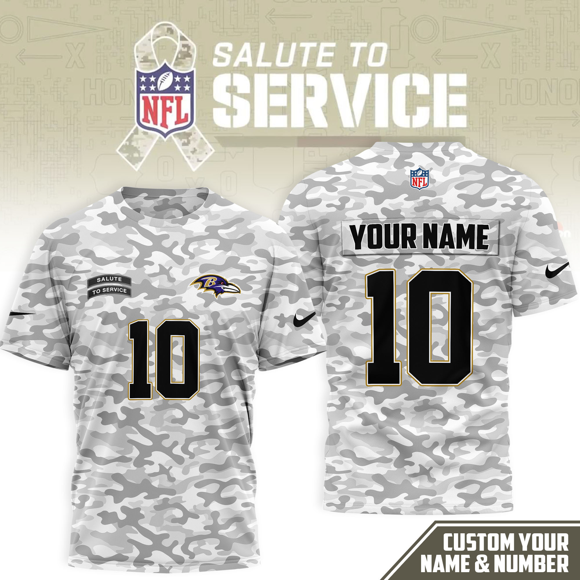 Baltimore Ravens | Premium NFL Salute to Service Camo 3D Shirt NTH1