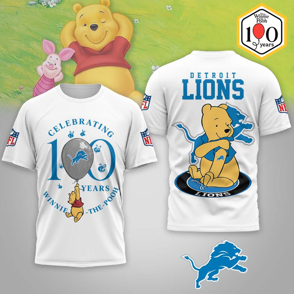 Detroit Lions | Premium NFL Winnie The Pooh 100th Anniversary 3D Shirt MM