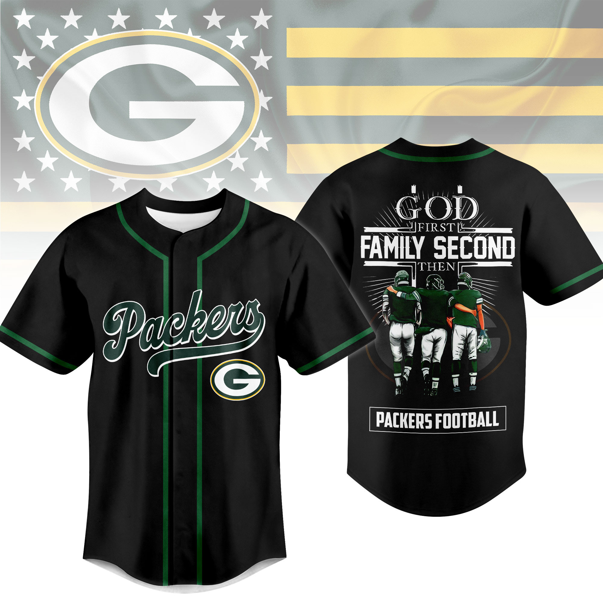 Green Bay Packers | Premium NFL God First, Family Second – Faith & Brotherhood Football Jersey NTH1