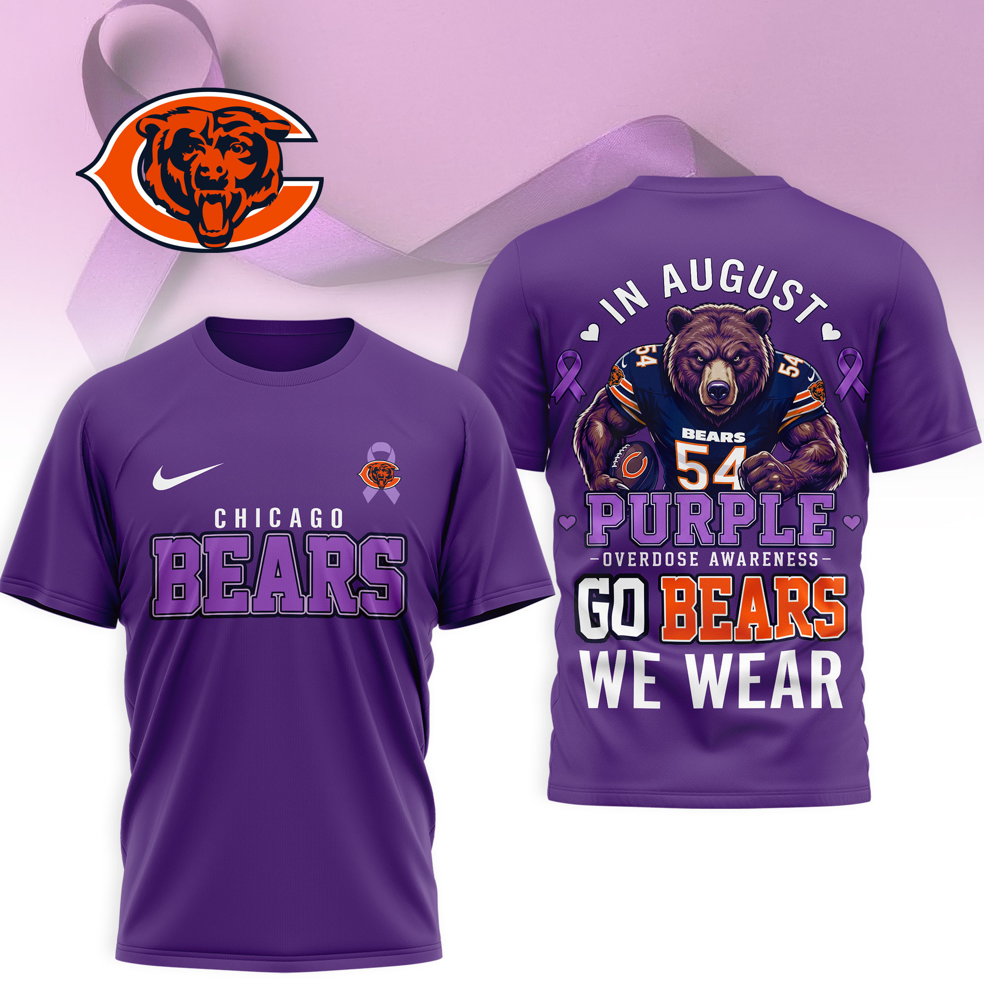Chicago Bears | Premium NFL In August We Wear Purple Overdose Awareness 3D Shirt NY
