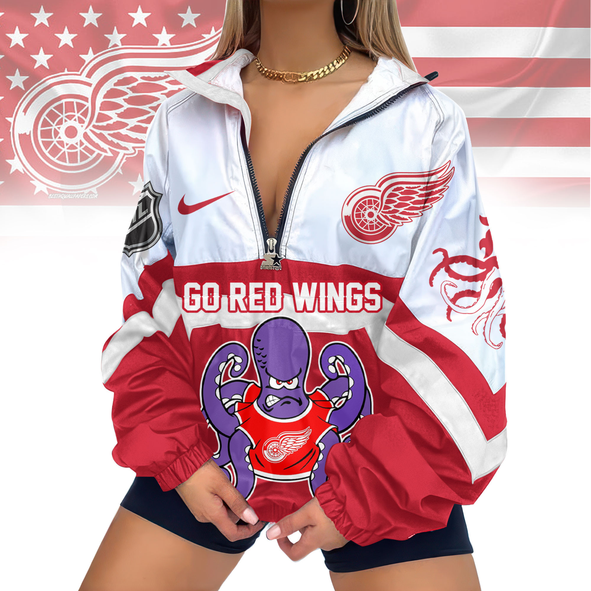 Detroit Red Wings | Premium NHL V-Neck Zipper Sweatshirt Jackets TD1