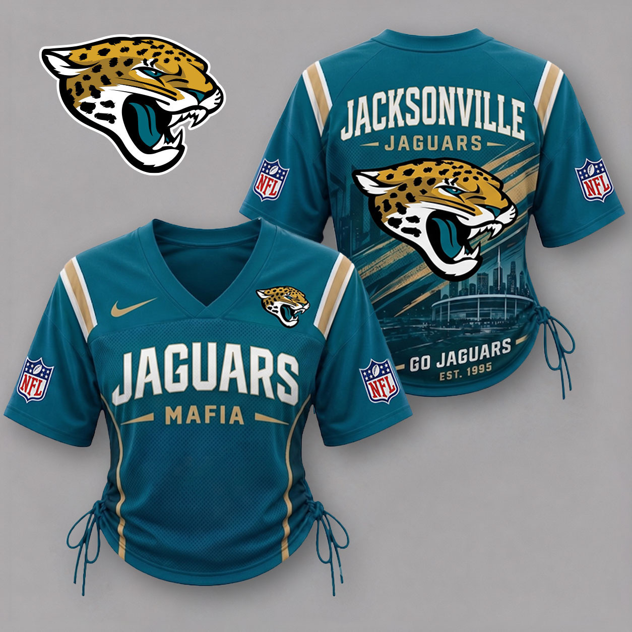 Jacksonville Jaguars| Premium NFL Game Day Women Lace-Up Jersey Shirt NY