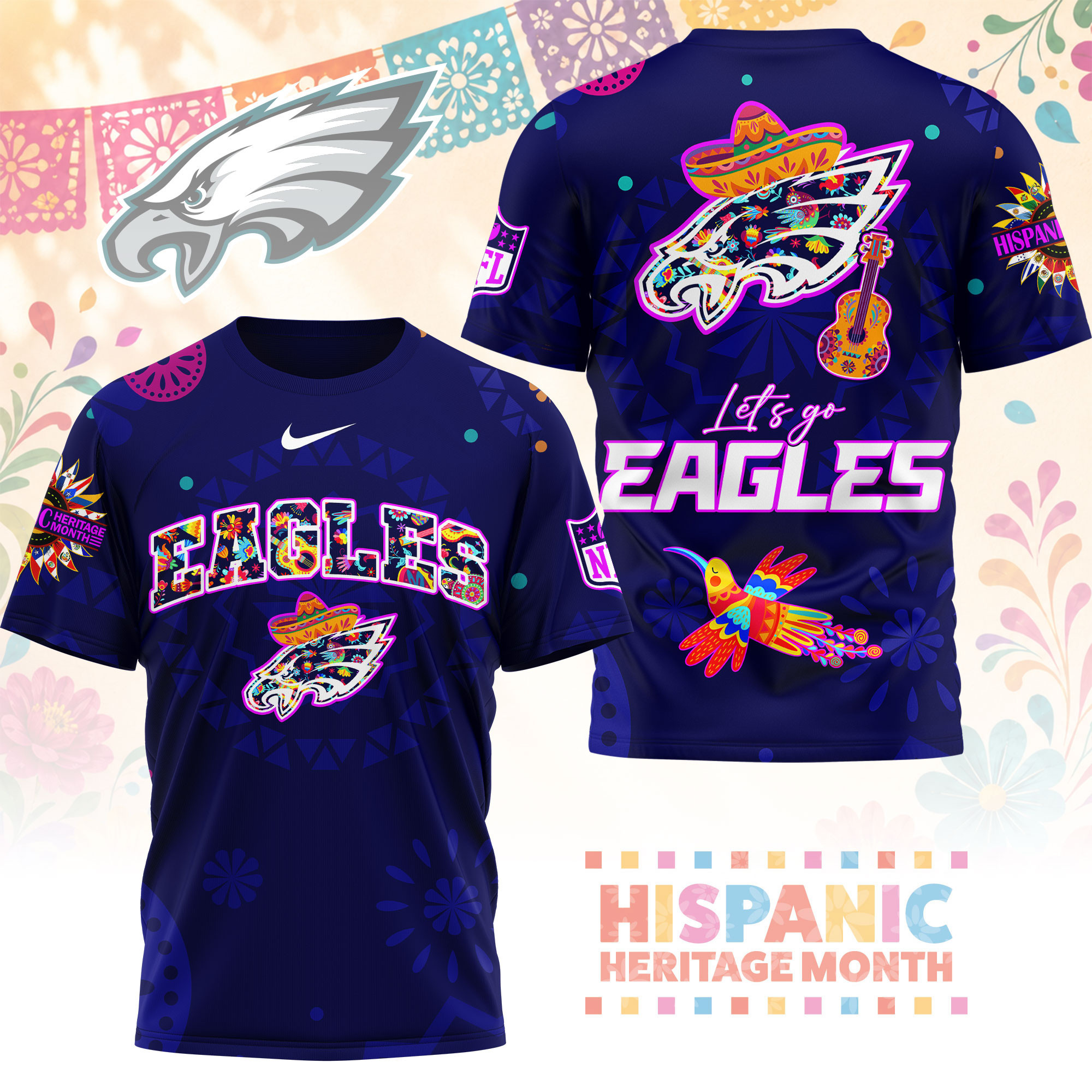 Philadelphia Eagles | Premium NFL Hispanic Heritage Fiesta 3D Shirt NY