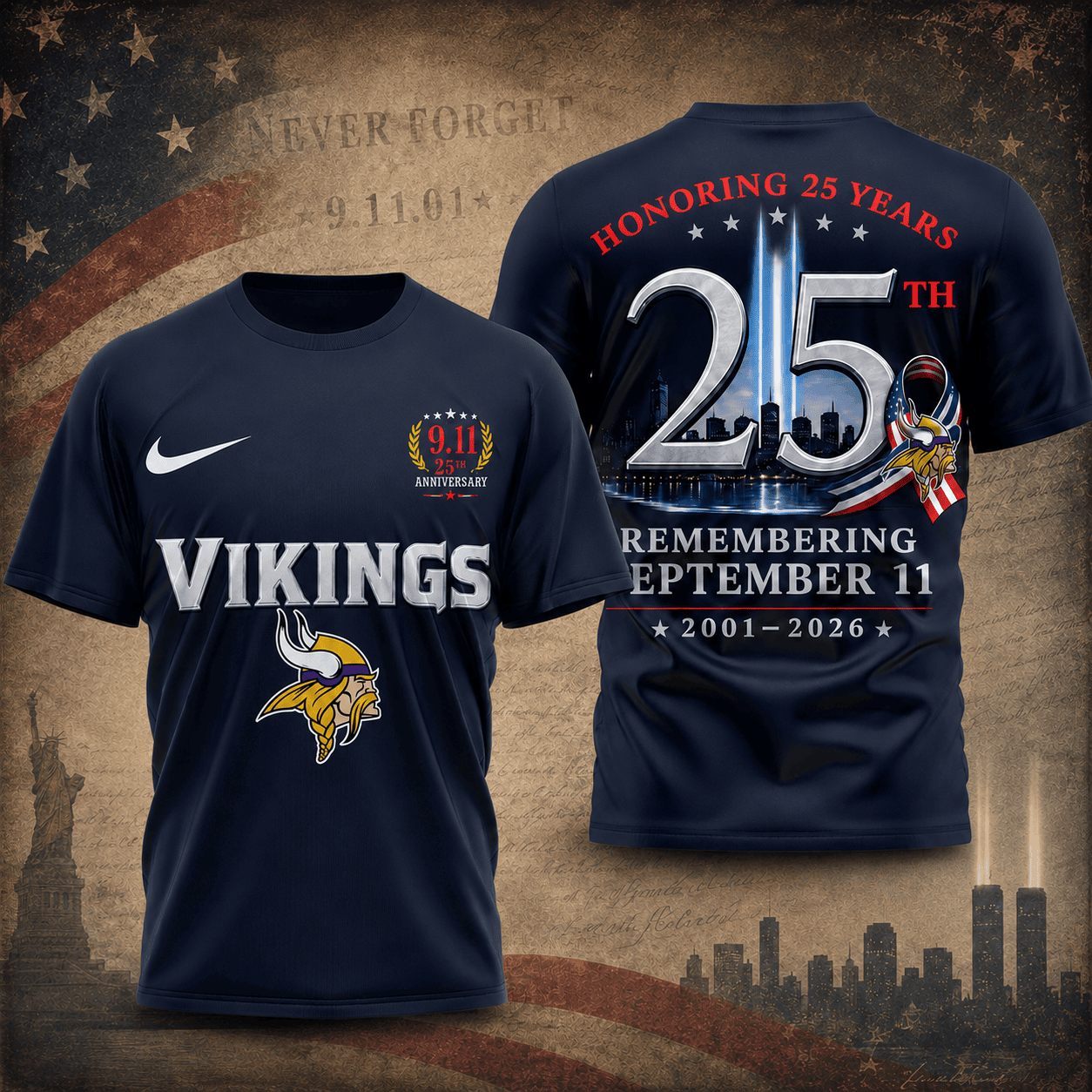 Minnesota Vikings | Premium NFL Remembering September 11 T-Shirt TD
