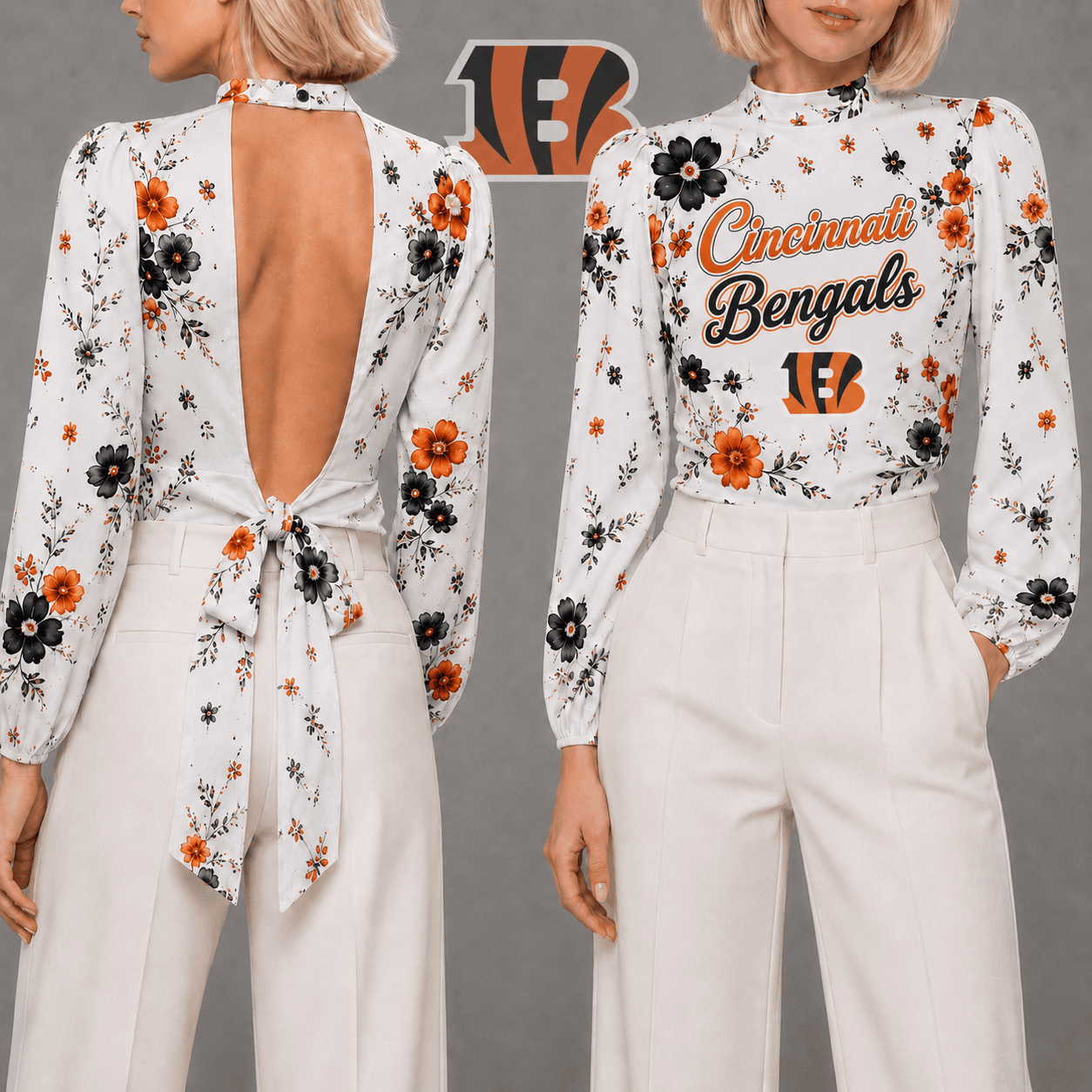 Cincinnati Bengals | Premium NFL Floral Backless Long Sleeve Shirt NY