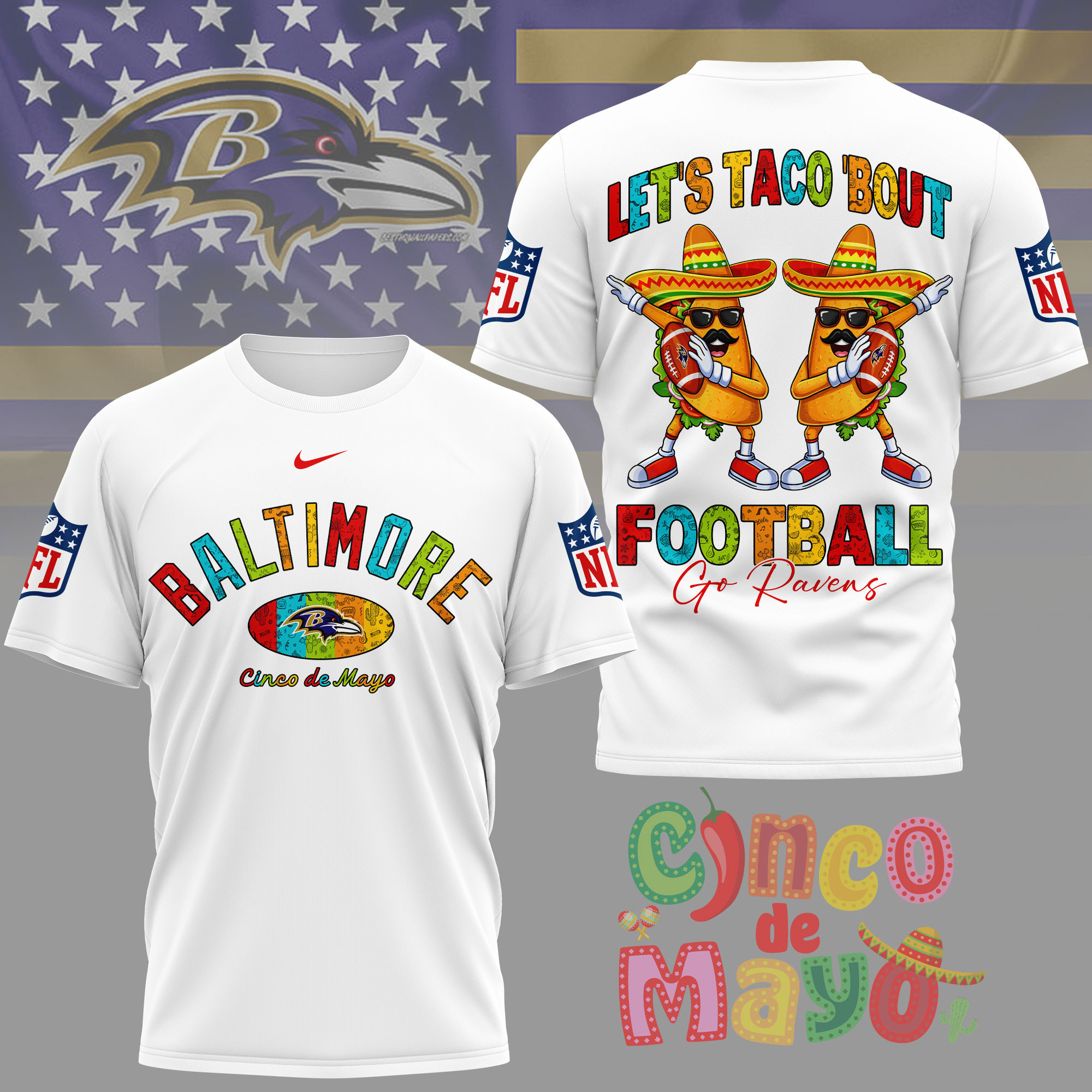 Baltimore Ravens | Premium NFL Taco Cinco de Mayo 3D Shirt NY