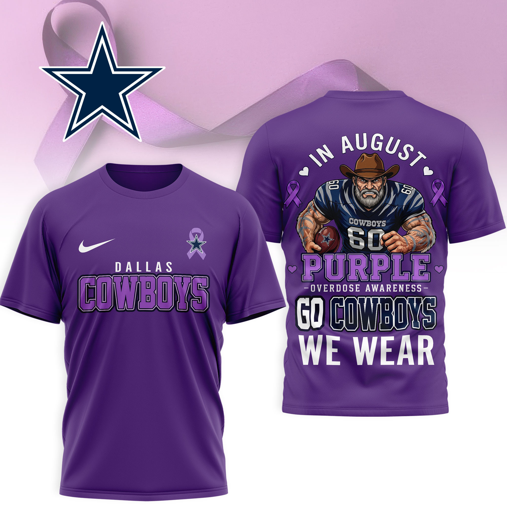 Dallas Cowboys | Premium NFL In August We Wear Purple Overdose Awareness 3D Shirt NY
