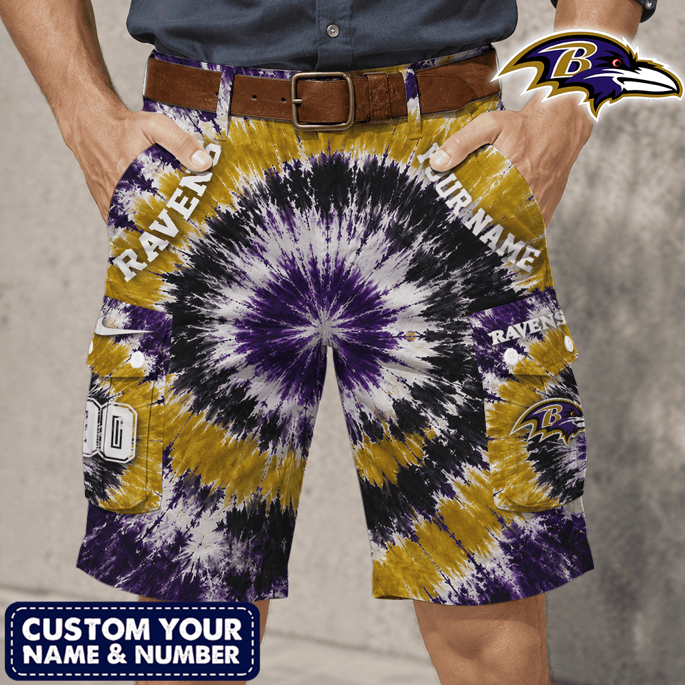 Baltimore Ravens | Premium NFL Tie-Dye Cargo Shorts Square Pocket NTH1