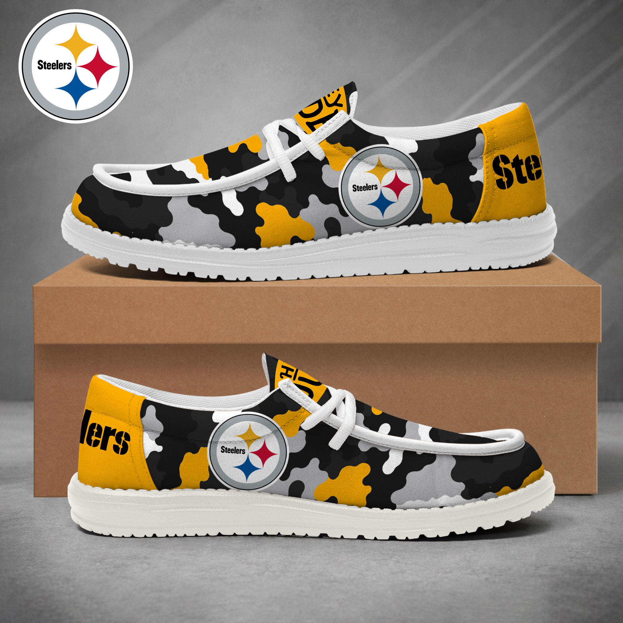 Pittsburgh Steelers | Premium NFL Game Day Camo Loafer Shoes NY