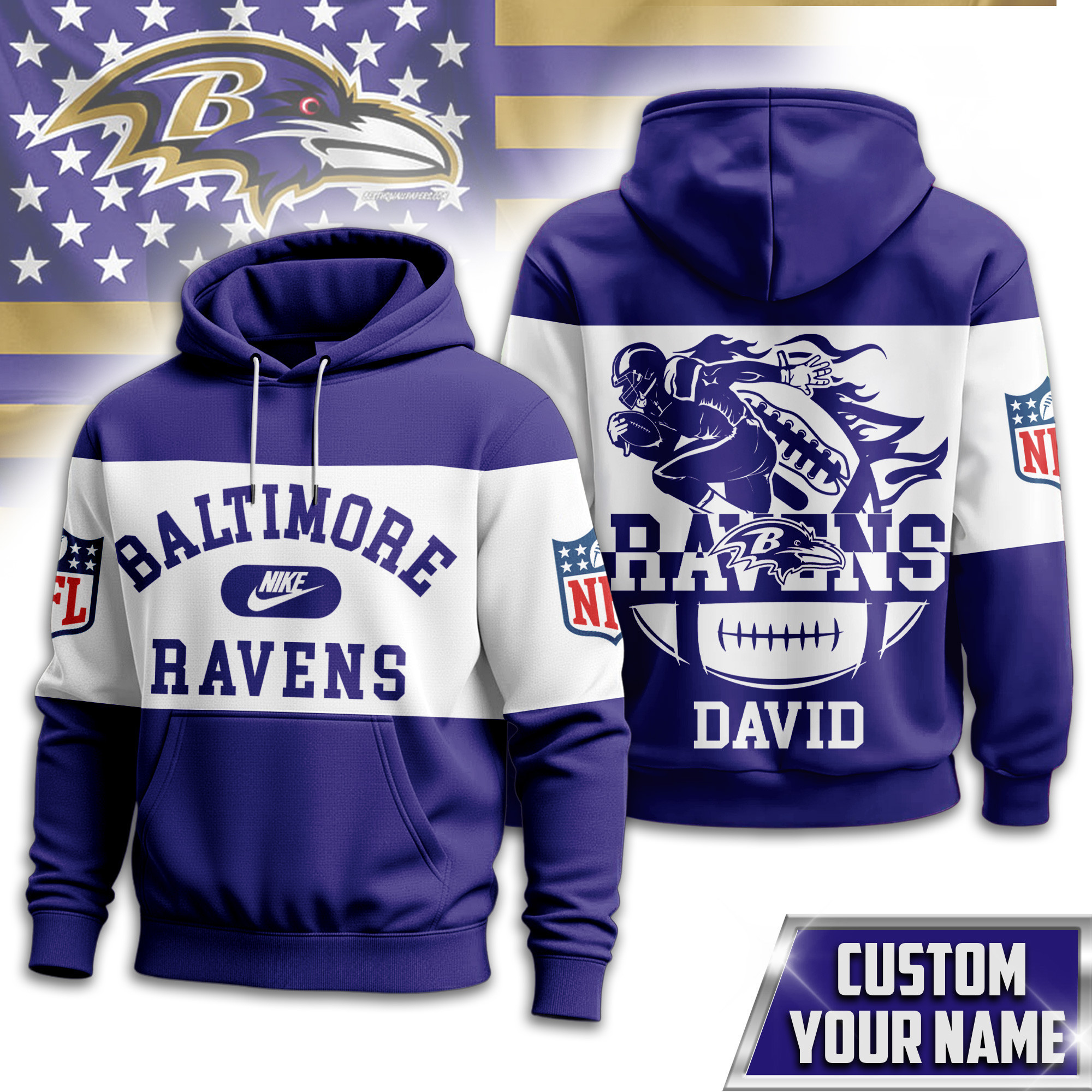 Baltimore Ravens | Premium NFL Touchdown Spirit Personalized Hoodie TD
