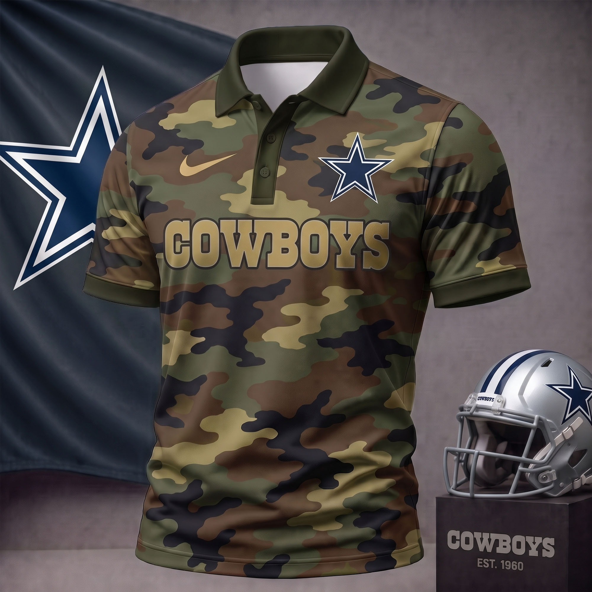 Dallas Cowboys | Premium NFL Us.Army Camo Polo Shirt NY