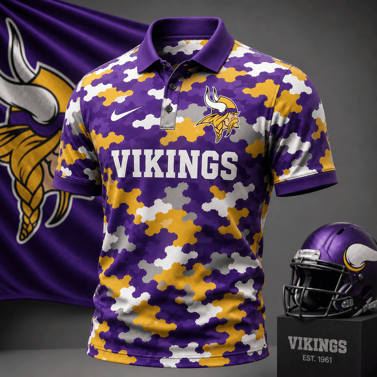 Minnesota Vikings | Premium NFL Camo Polo Shirt NY